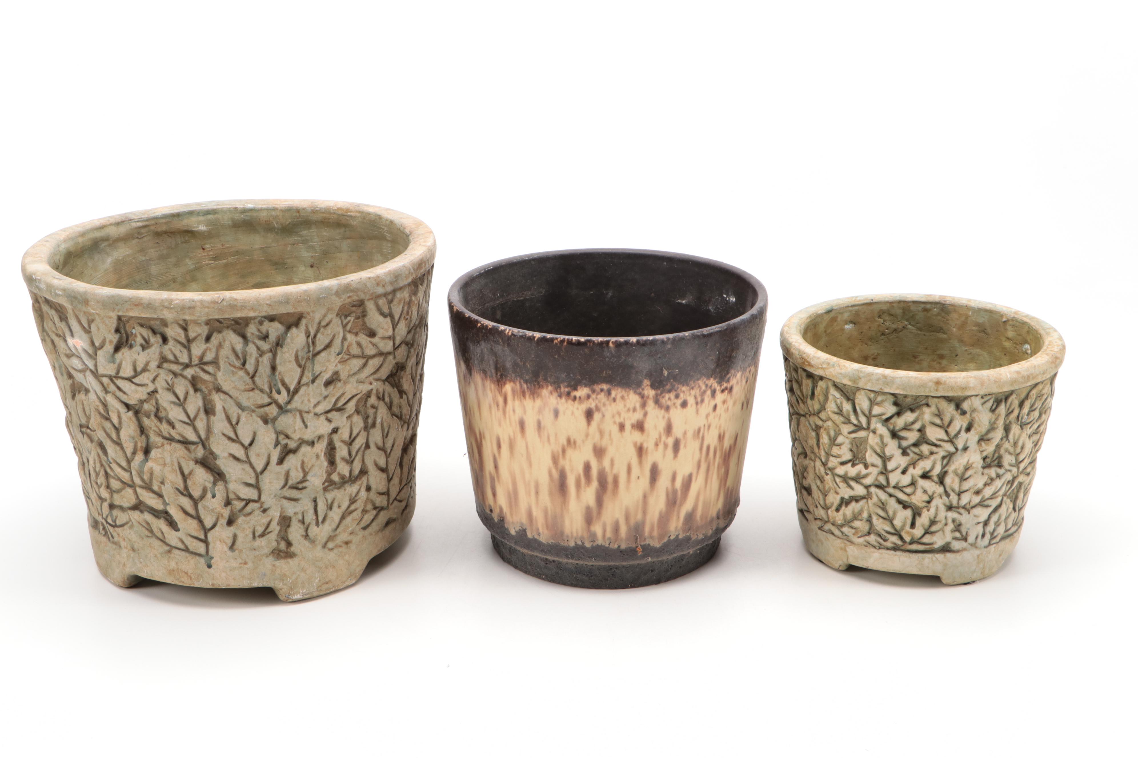 Botanical Pattern and Other Matte Glazed Ceramic Planters