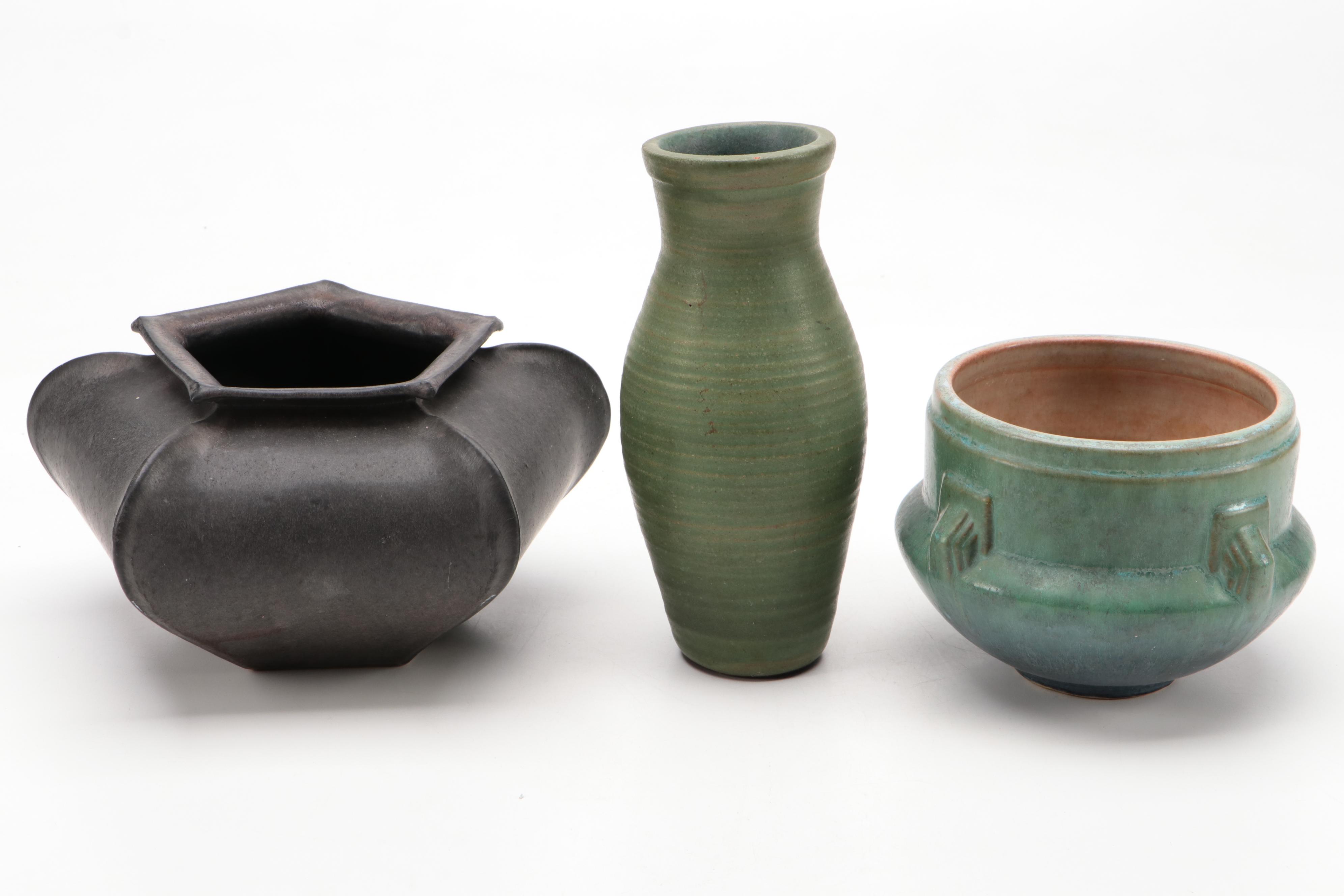 Mangum Pottery Pentagonal Planter with Other Ceramic Vases