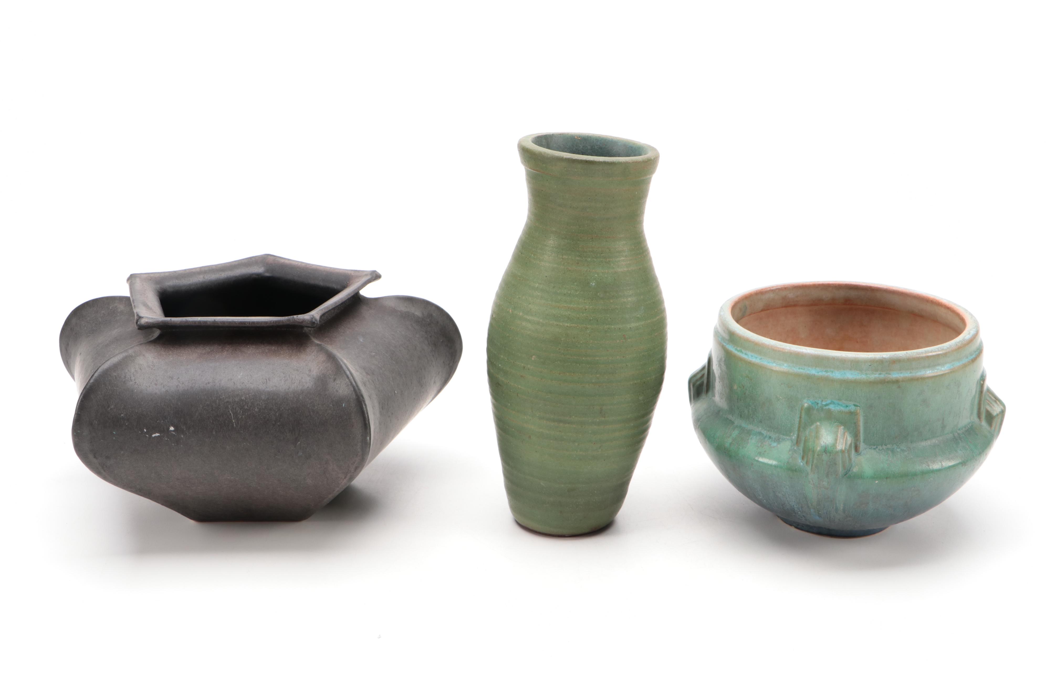 Mangum Pottery Pentagonal Planter with Other Ceramic Vases