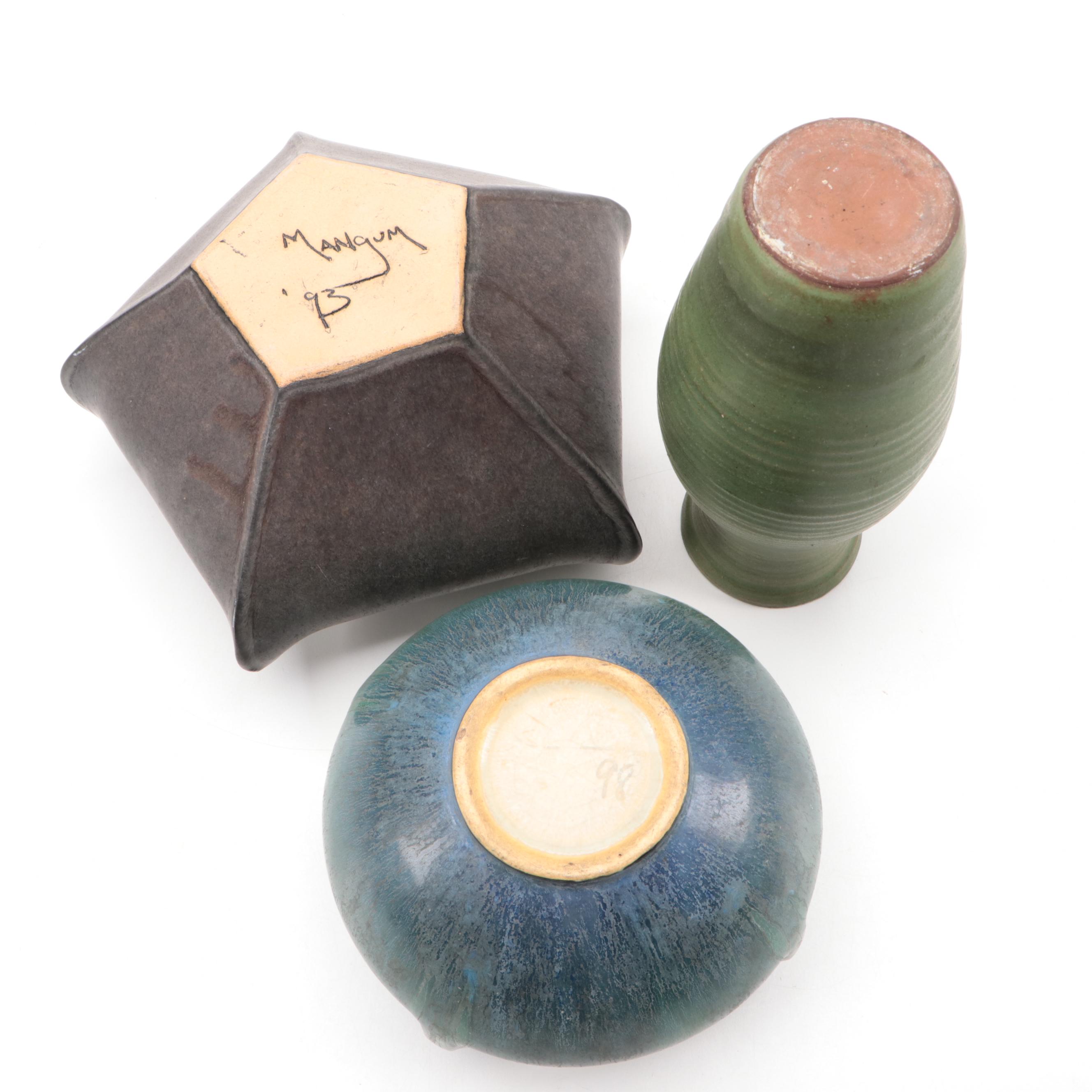 Mangum Pottery Pentagonal Planter with Other Ceramic Vases