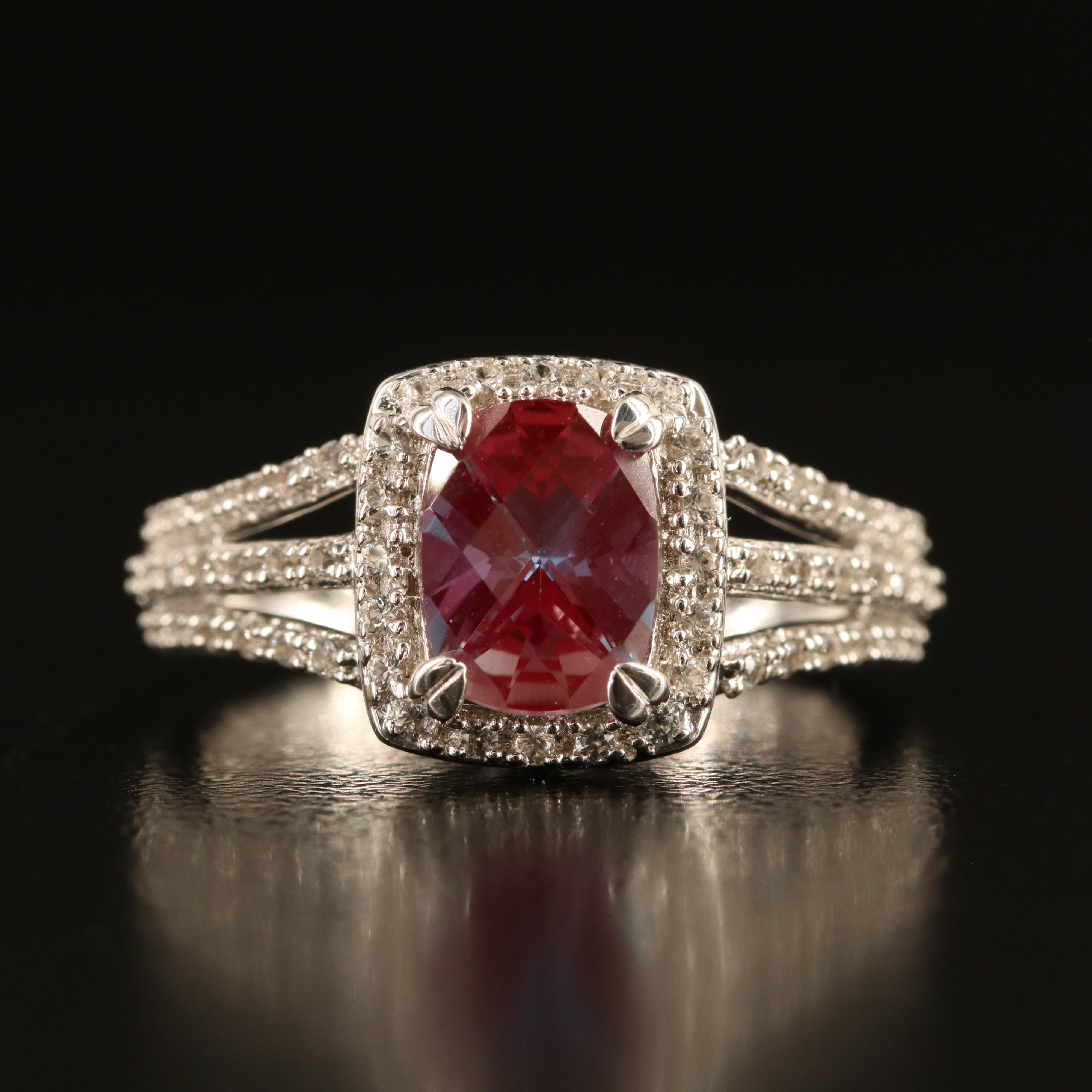 Sterling Color-Change Sapphire and White Sapphire Ring