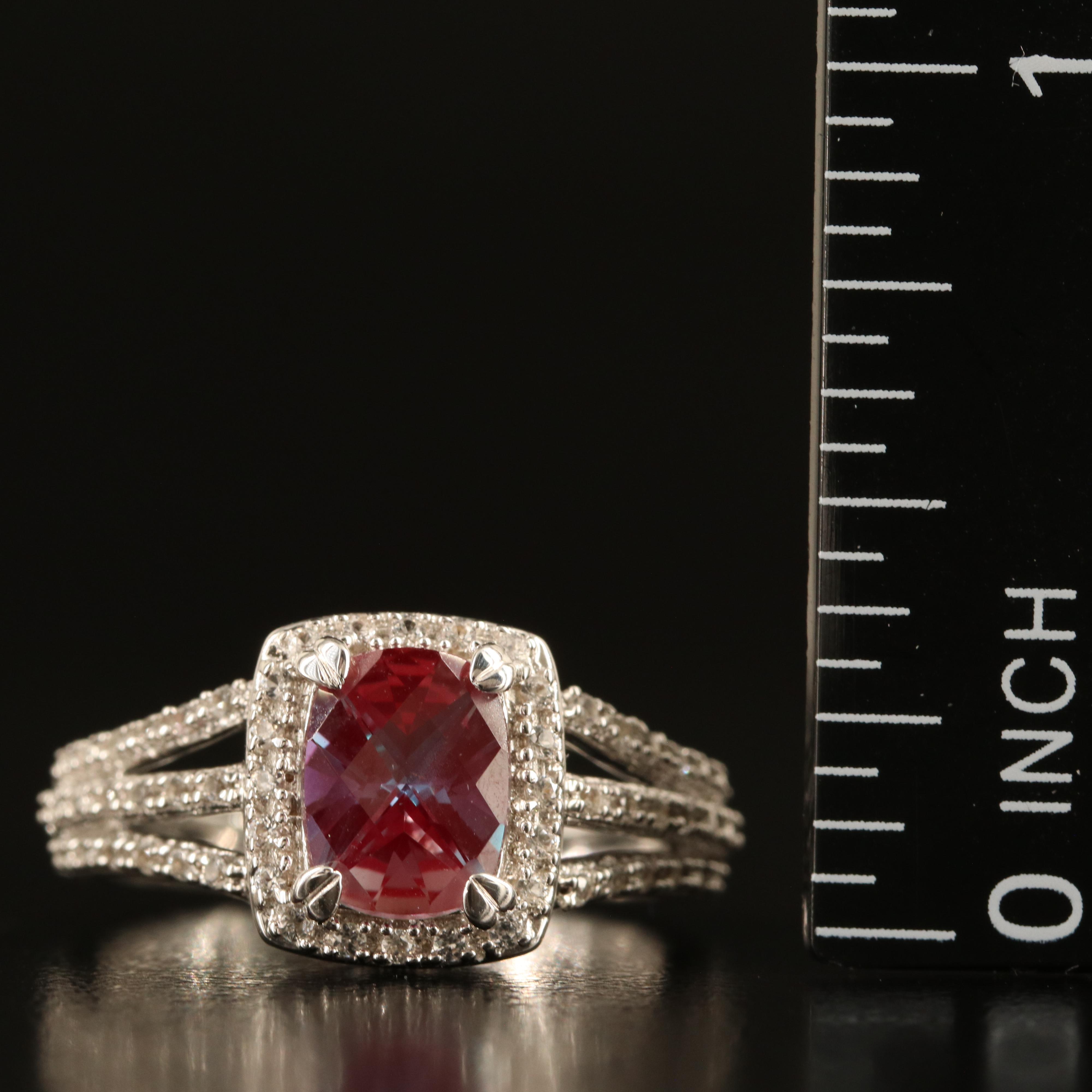 Sterling Color-Change Sapphire and White Sapphire Ring