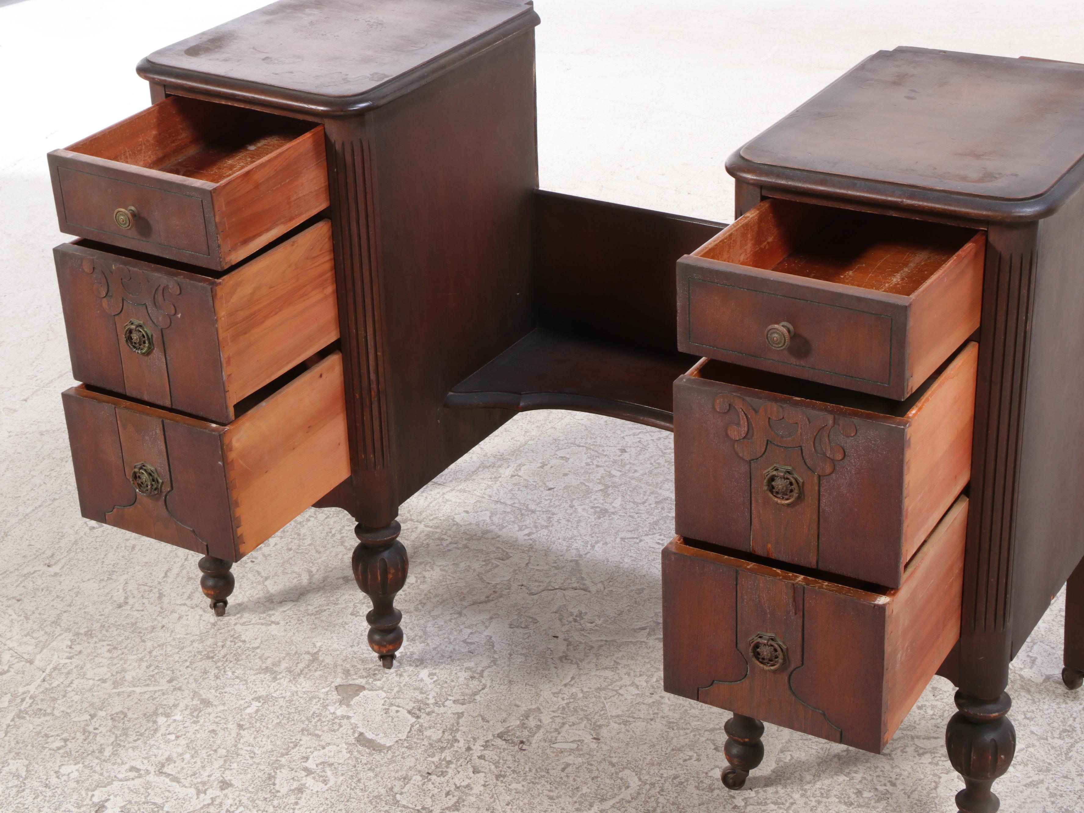 Louis XVI Style Walnut Vanity Table with Dressing Mirror, Early to Mid 20th C