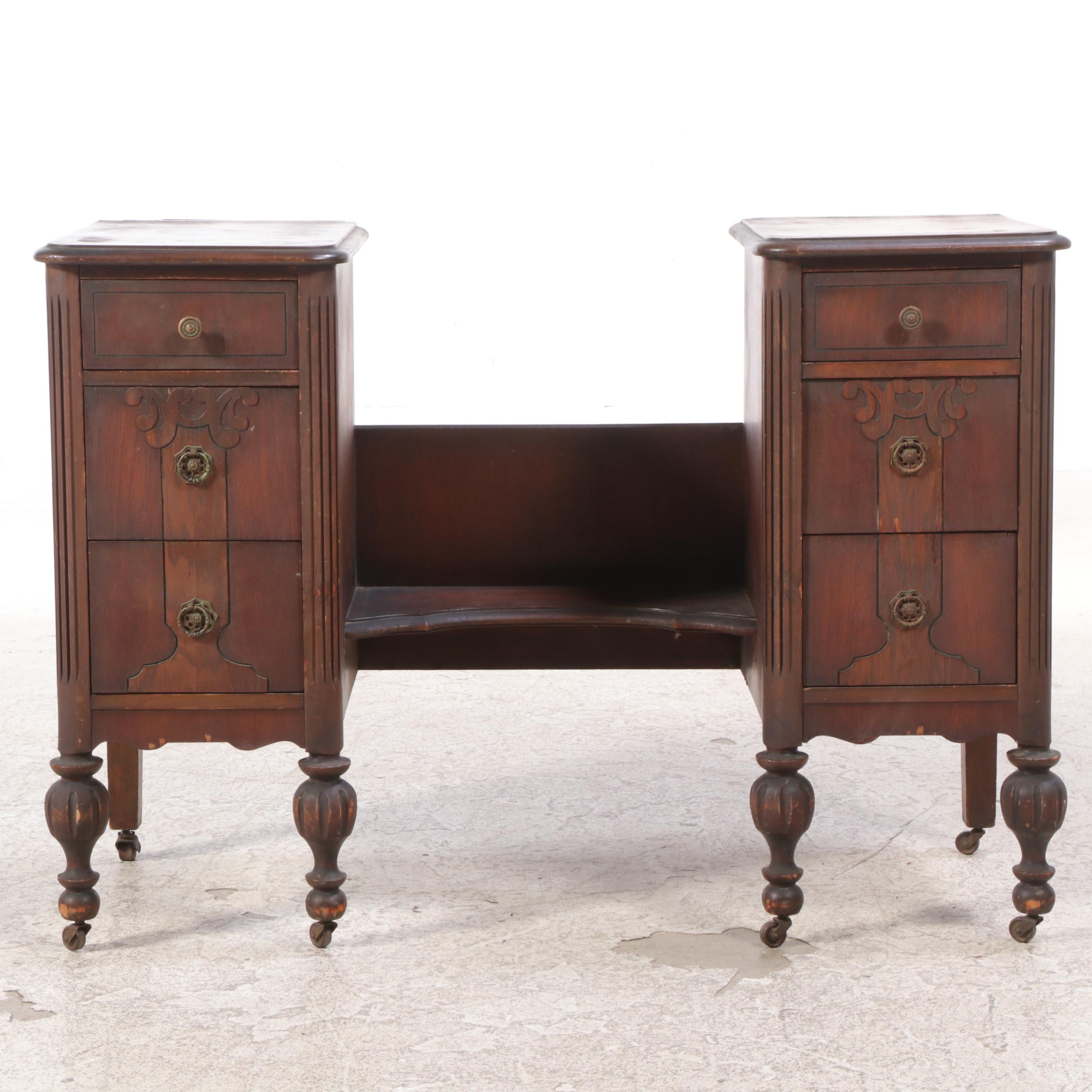 Louis XVI Style Walnut Vanity Table with Dressing Mirror, Early to Mid 20th C
