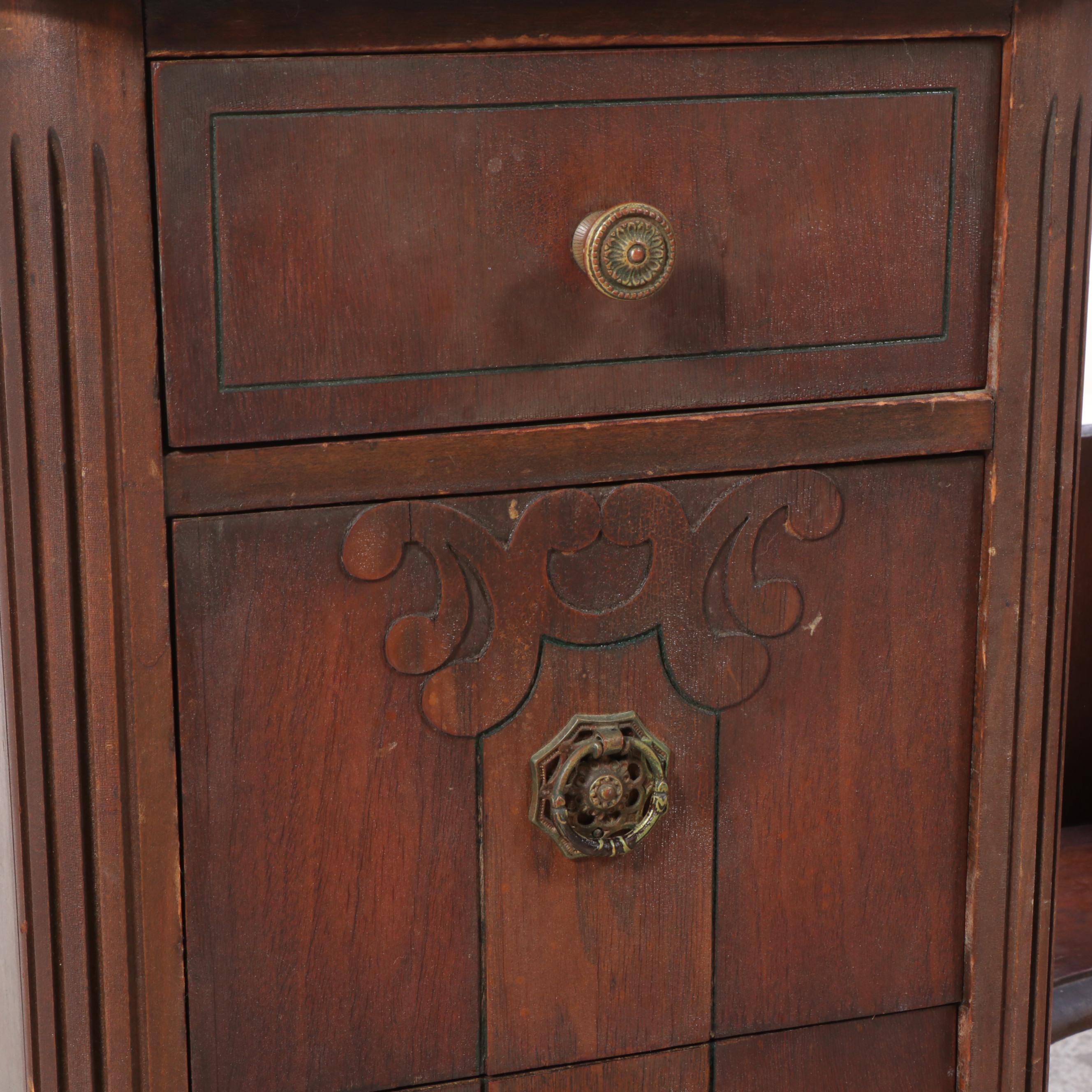 Louis XVI Style Walnut Vanity Table with Dressing Mirror, Early to Mid 20th C