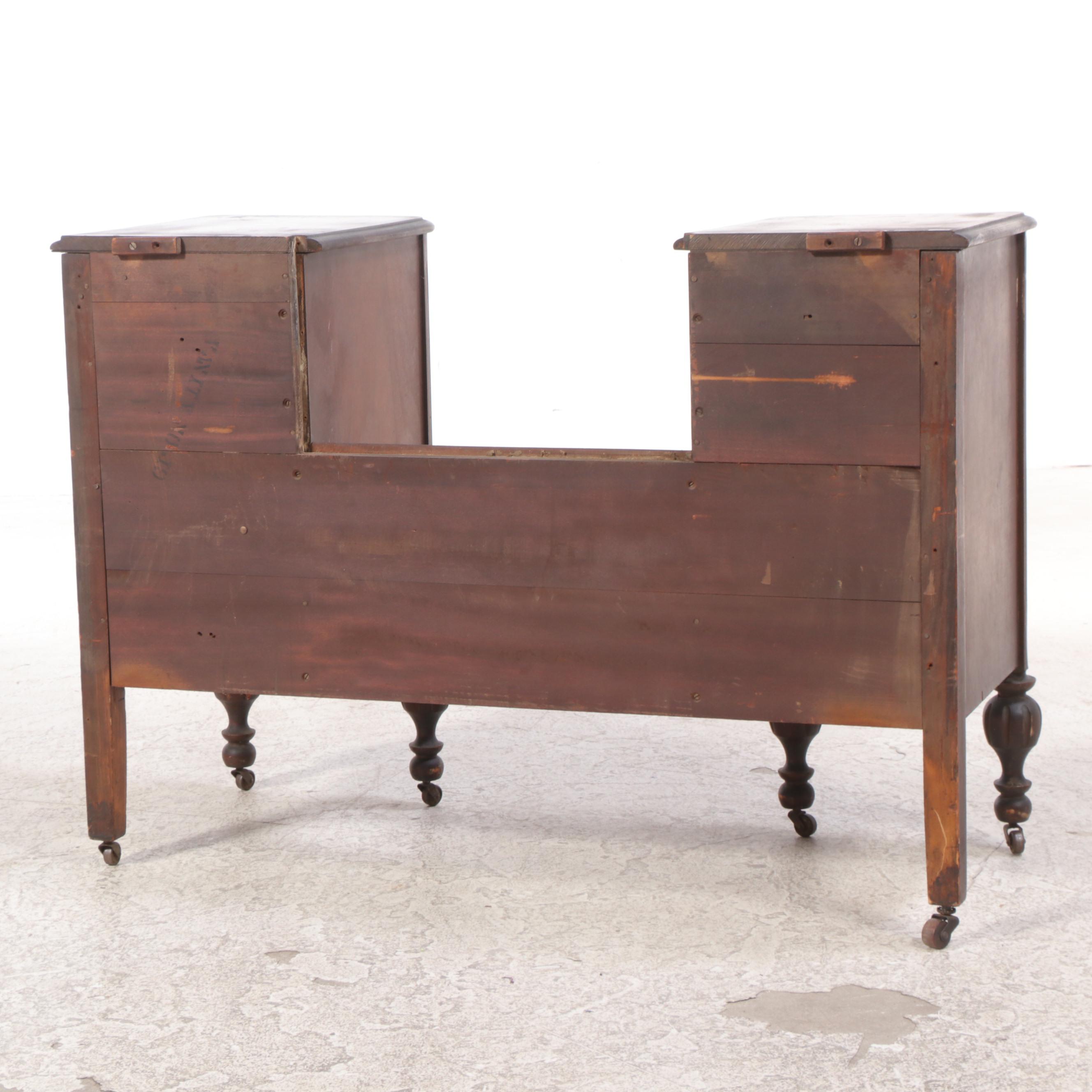 Louis XVI Style Walnut Vanity Table with Dressing Mirror, Early to Mid 20th C