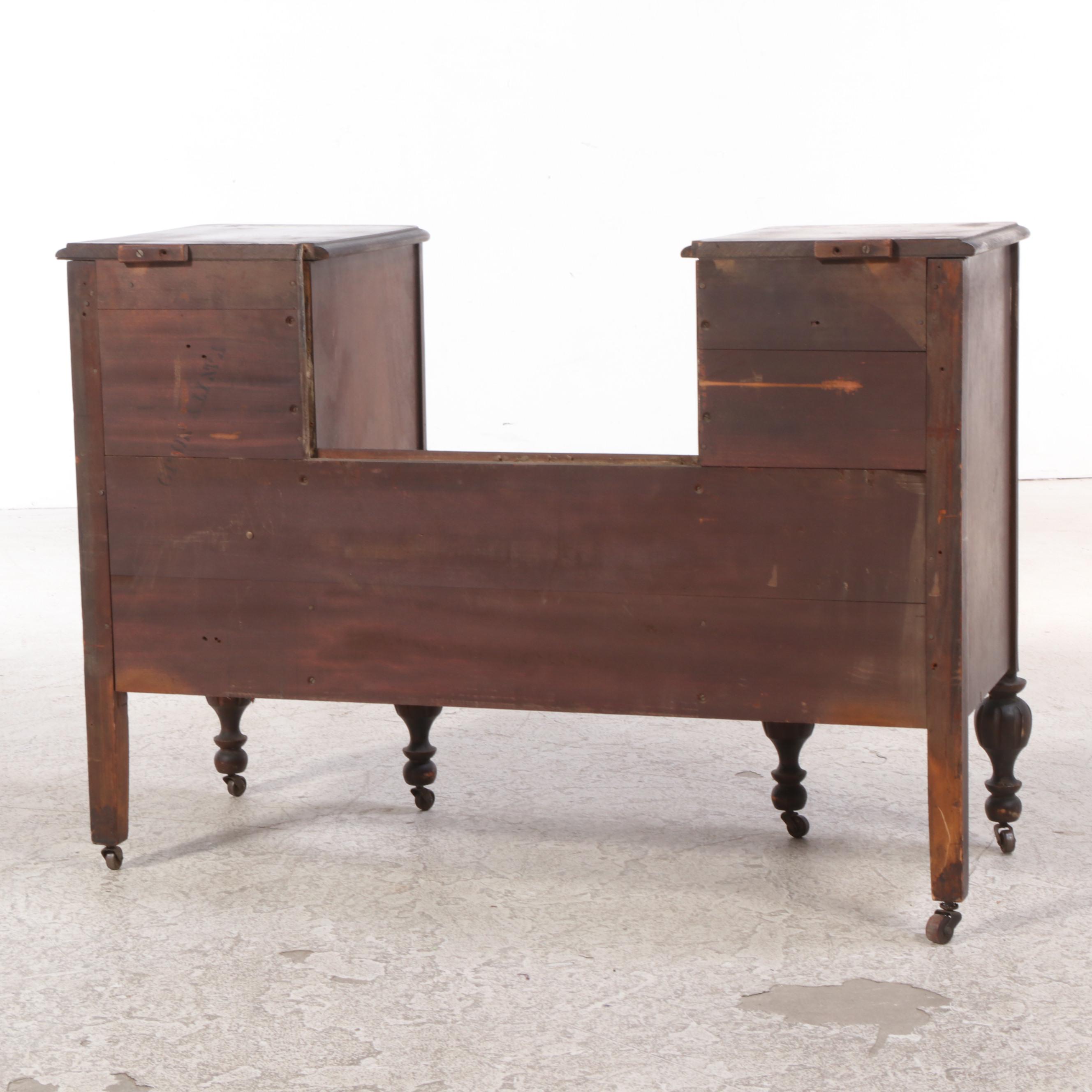 Louis XVI Style Walnut Vanity Table with Dressing Mirror, Early to Mid 20th C