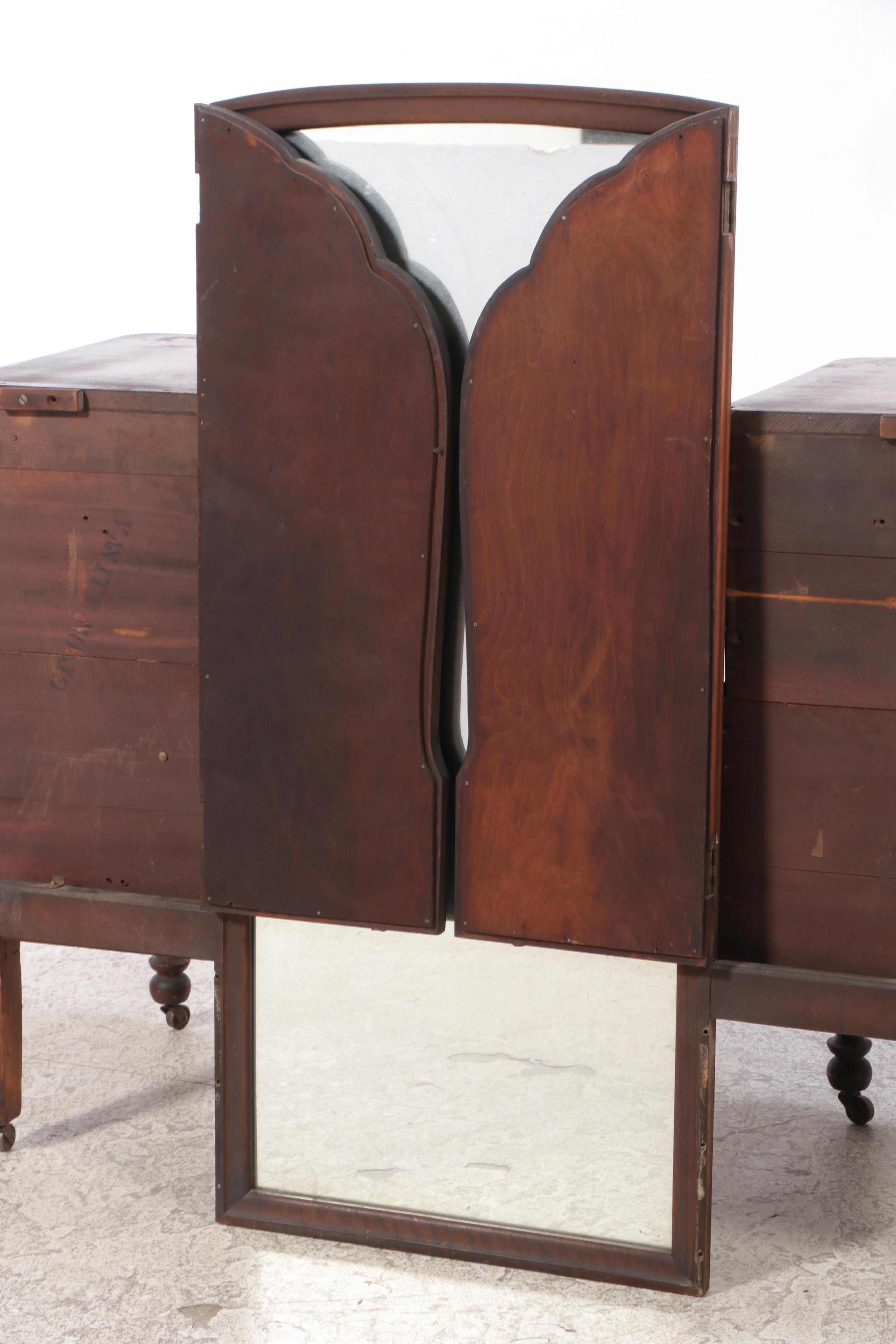 Louis XVI Style Walnut Vanity Table with Dressing Mirror, Early to Mid 20th C