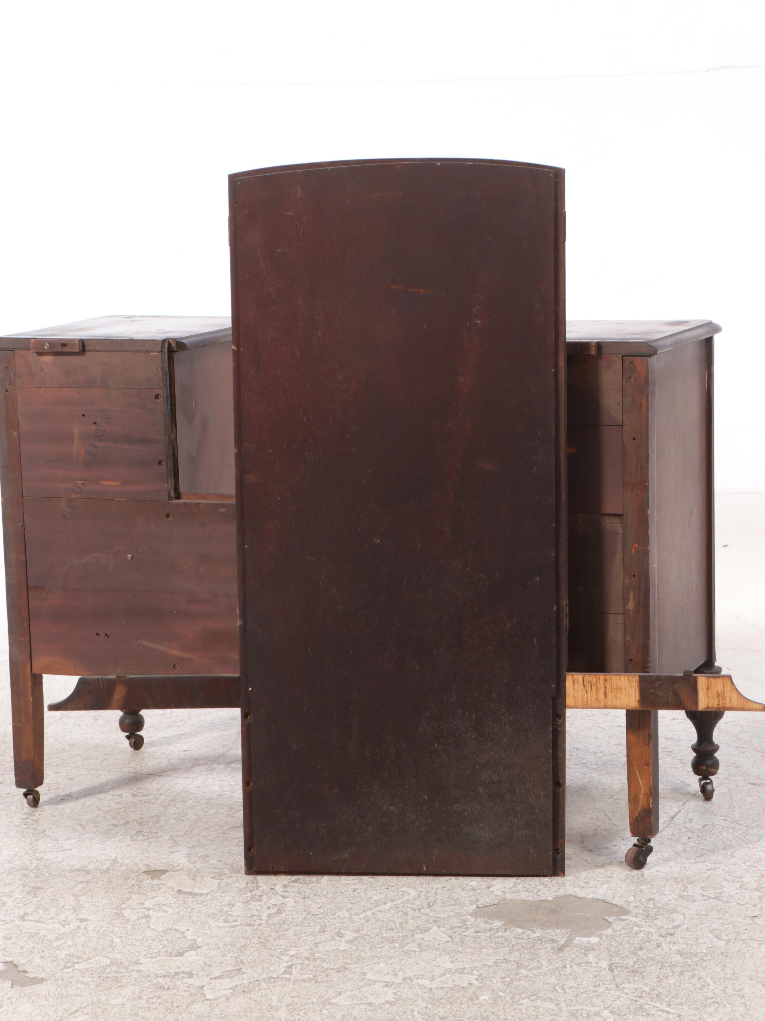 Louis XVI Style Walnut Vanity Table with Dressing Mirror, Early to Mid 20th C