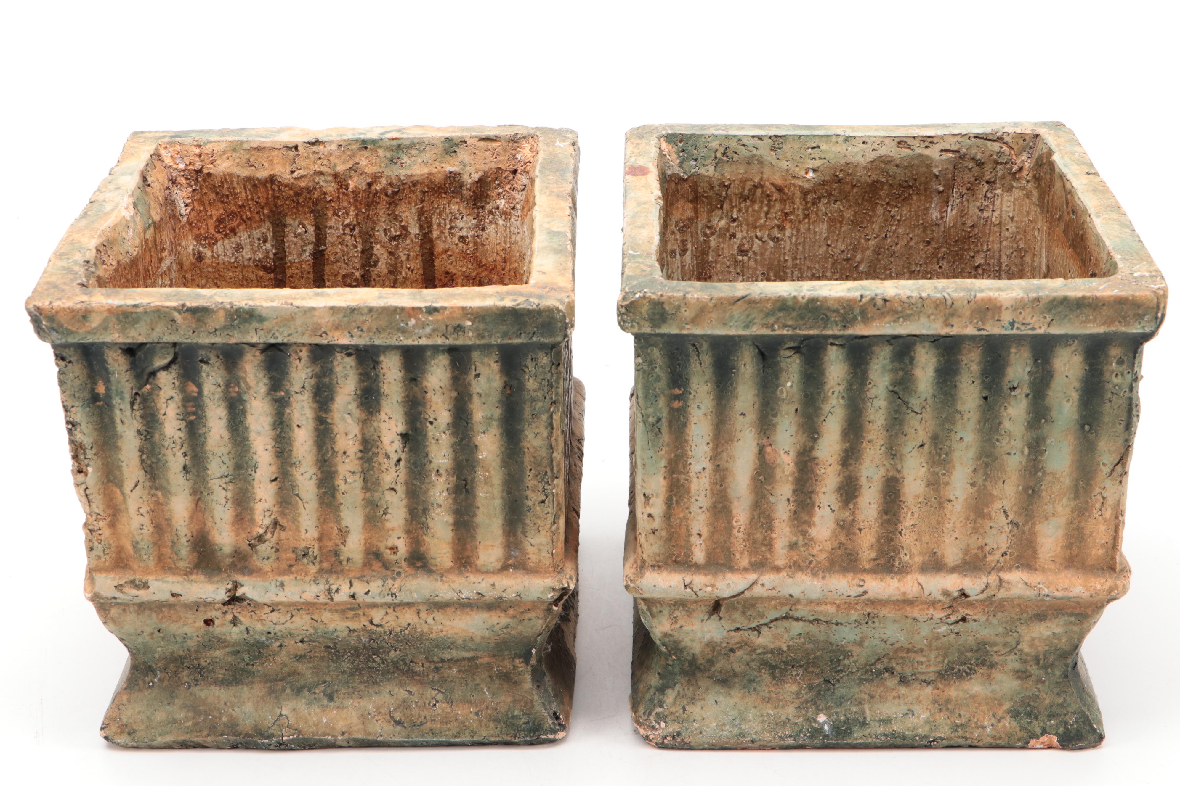 Pair of Fluted Terracotta Garden Planters