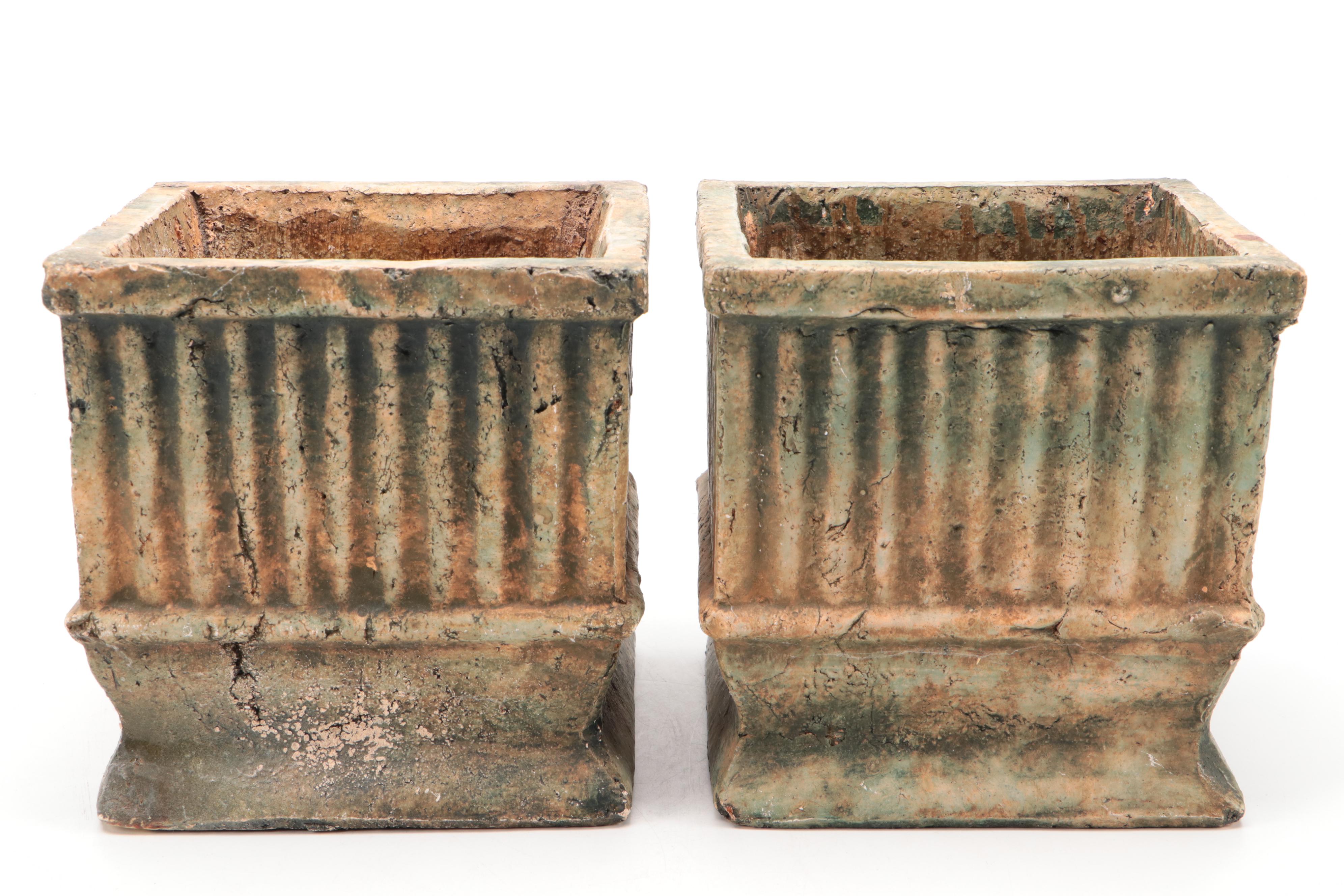 Pair of Fluted Terracotta Garden Planters