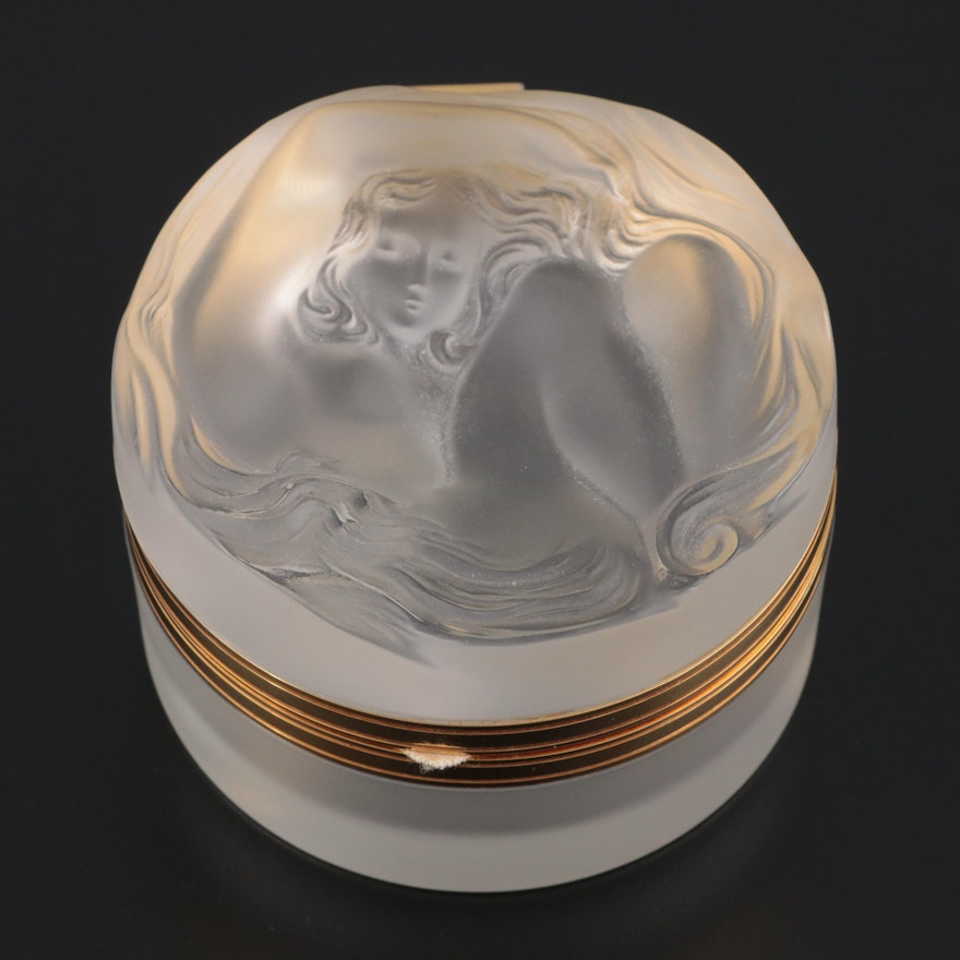 Lalique "Daphne" Frosted Crystal Round Box