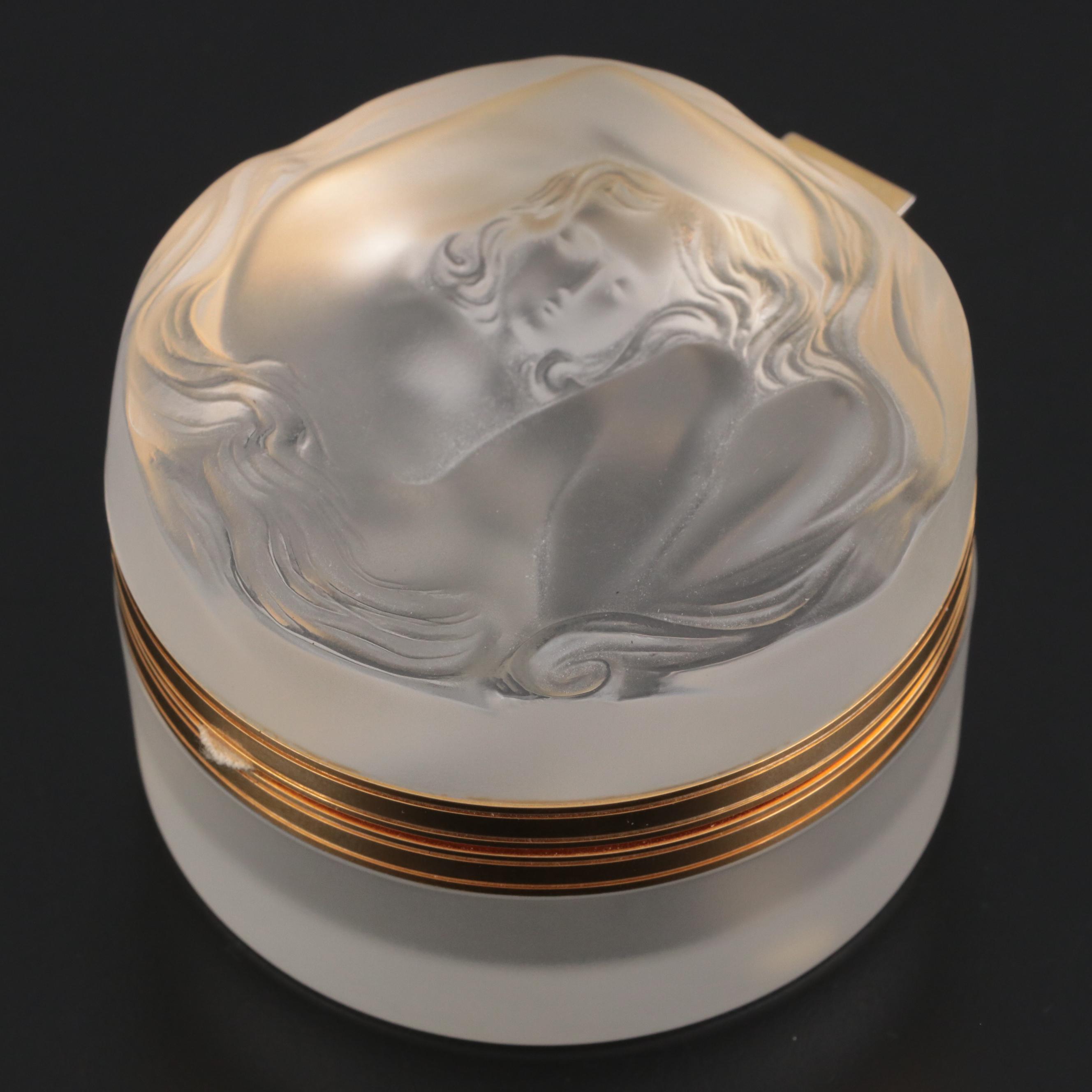 Lalique "Daphne" Frosted Crystal Round Box