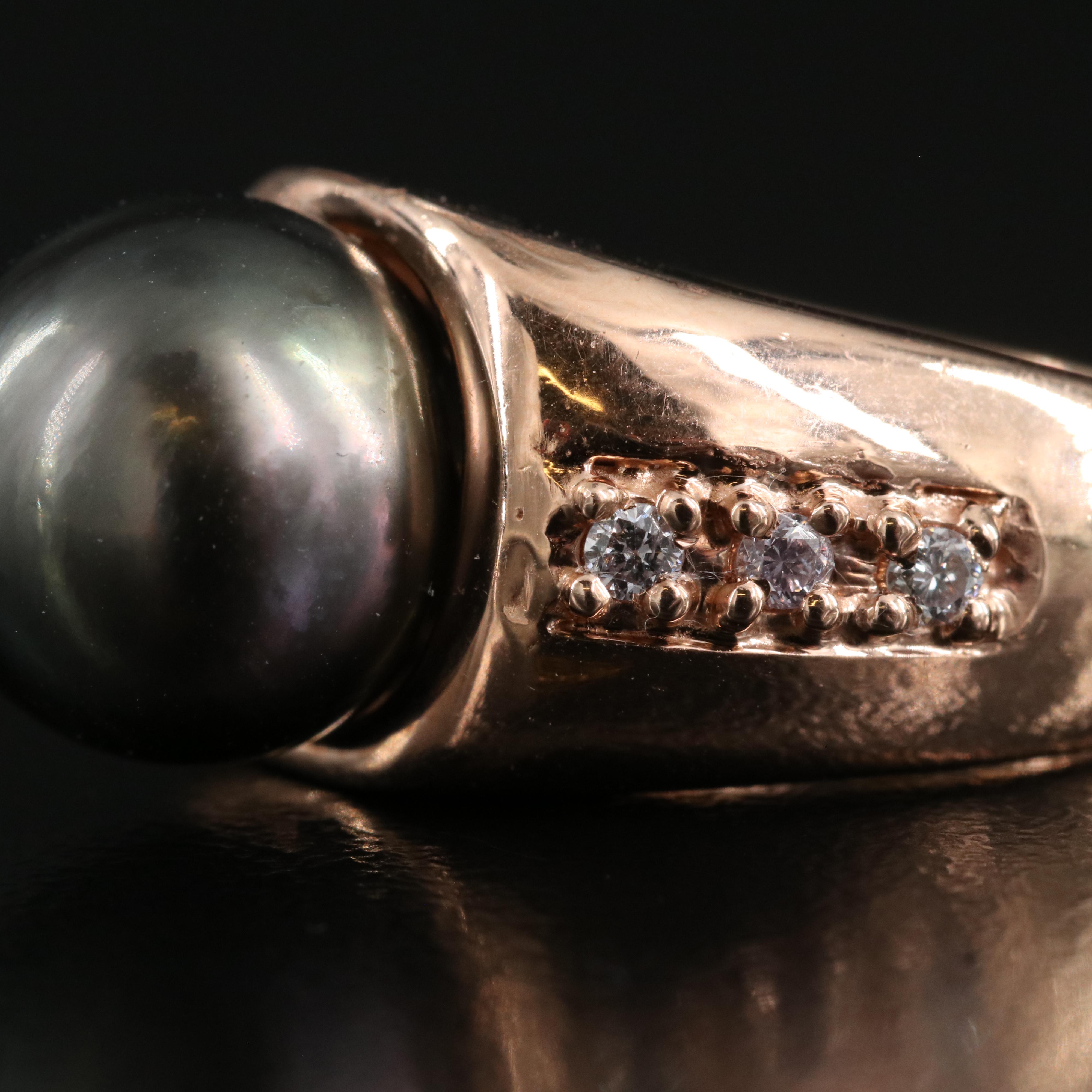 14K Rose Gold 11.00 mm Pearl and Diamond Ring