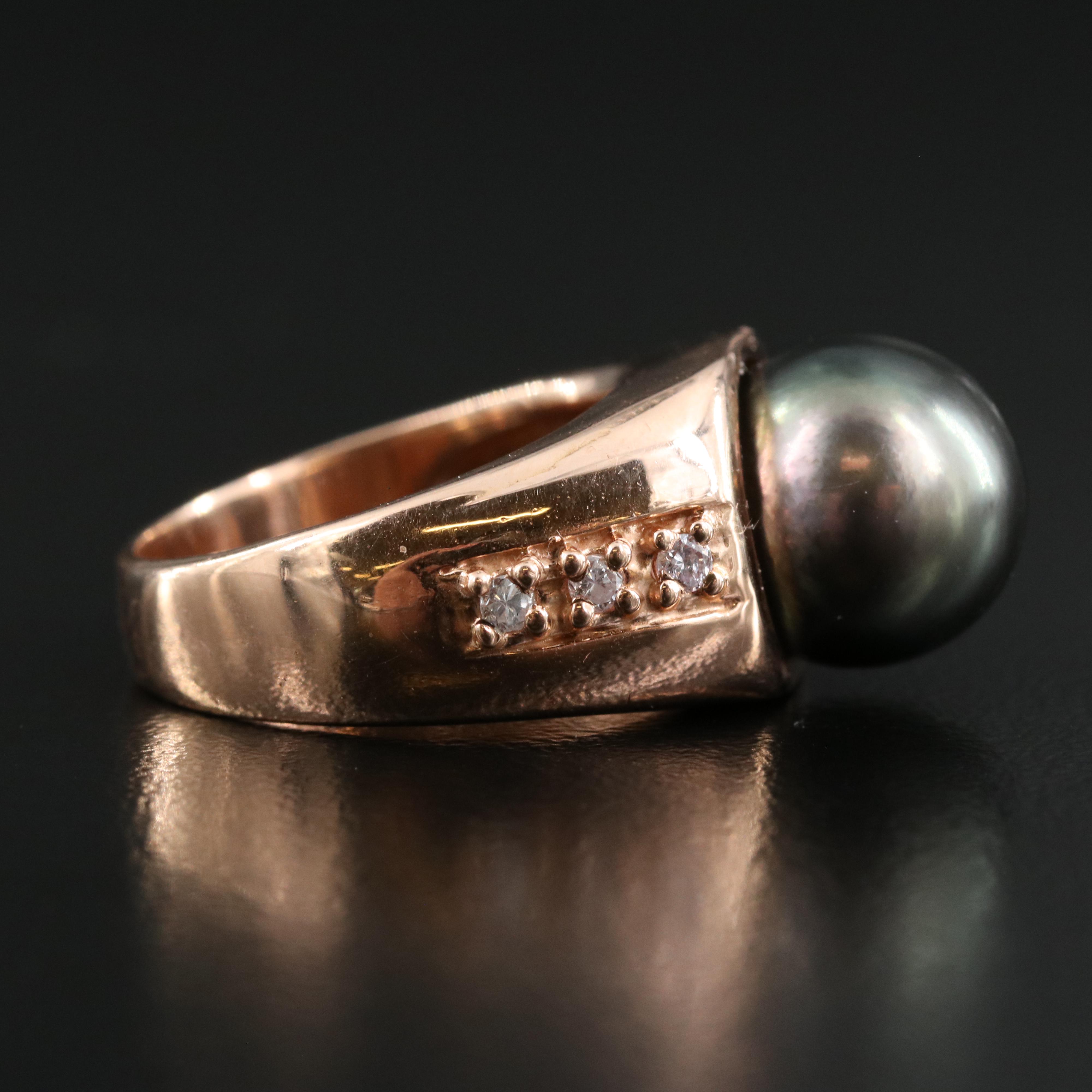 14K Rose Gold 11.00 mm Pearl and Diamond Ring