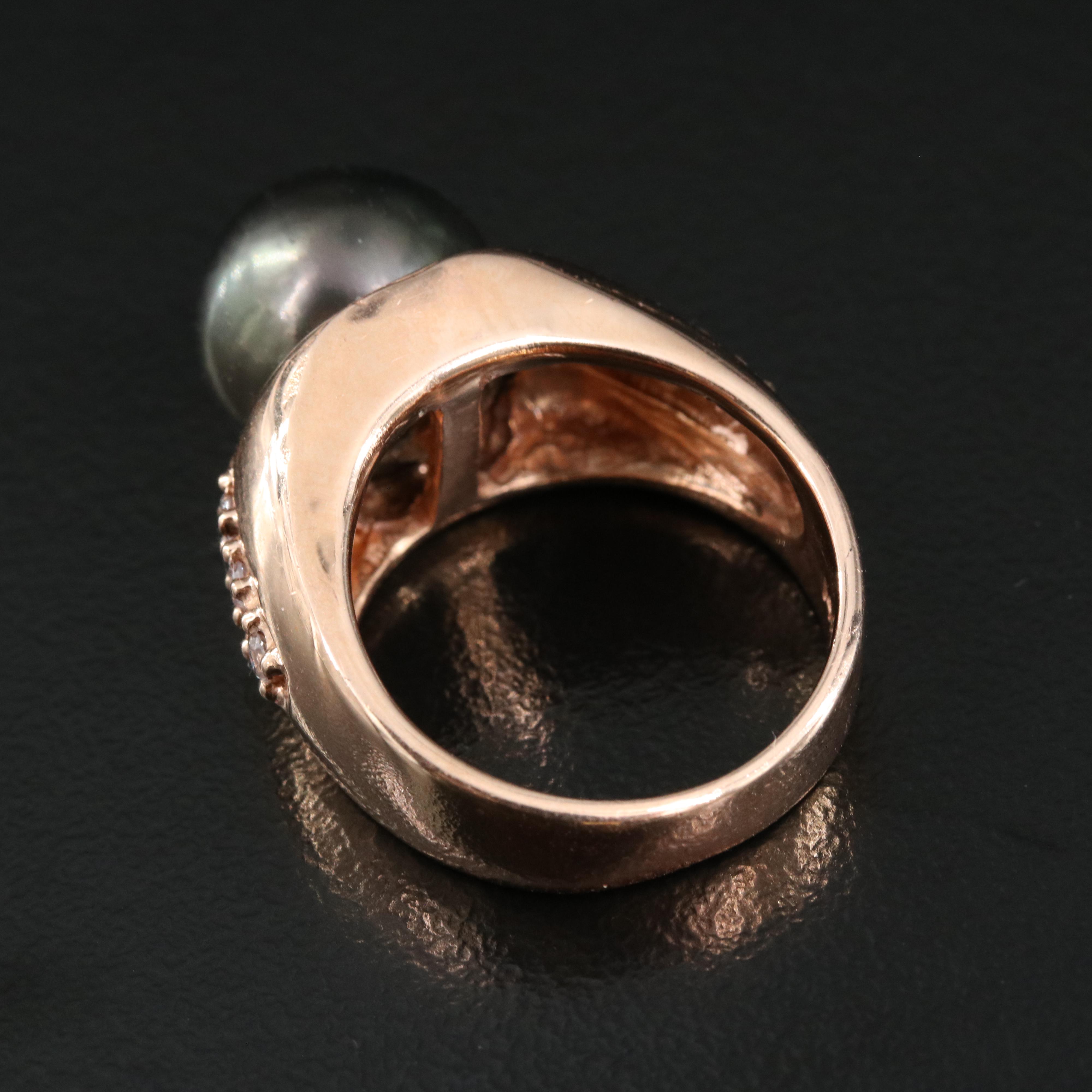 14K Rose Gold 11.00 mm Pearl and Diamond Ring