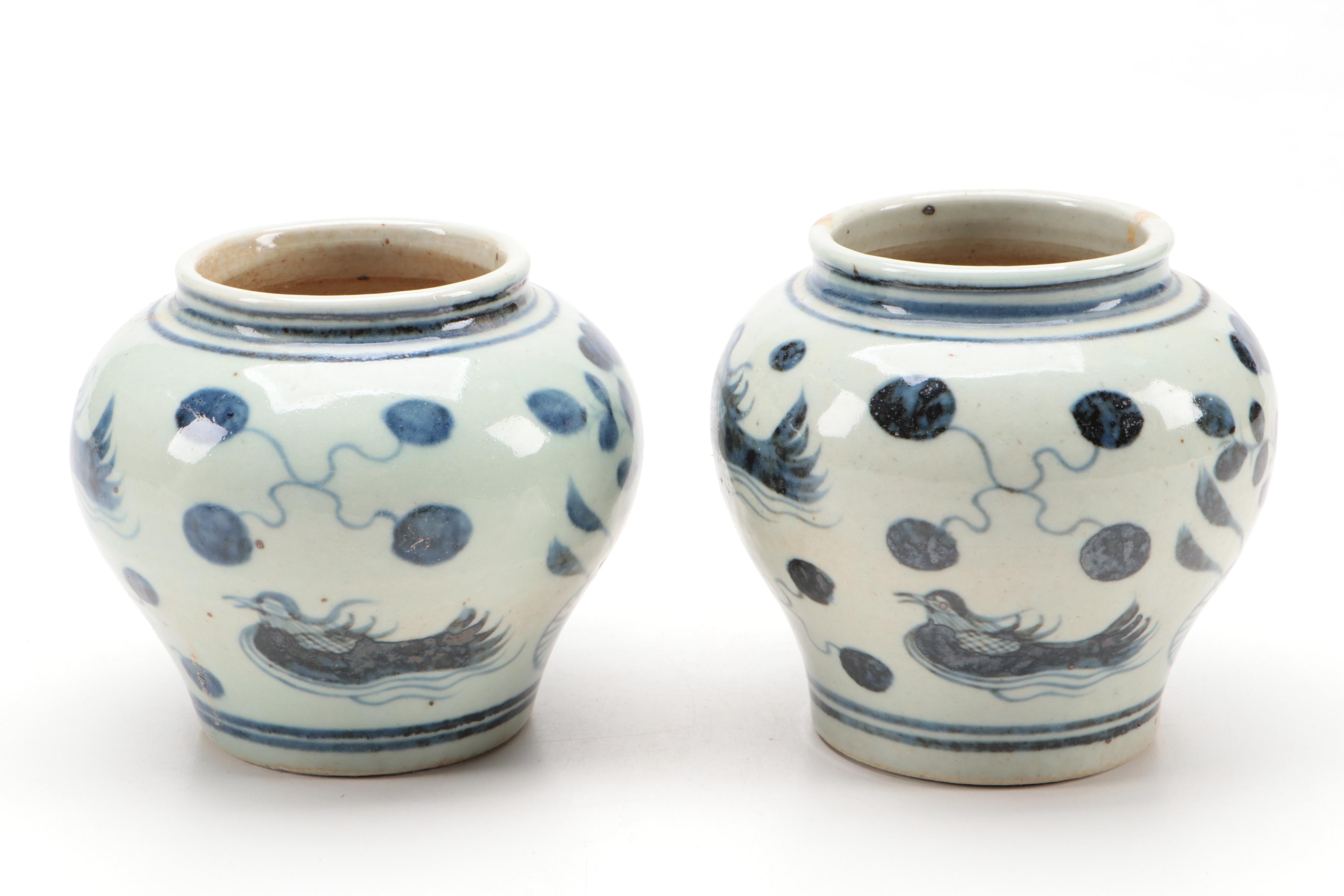 Chinese Blue and White Phoenix and Floral Vases