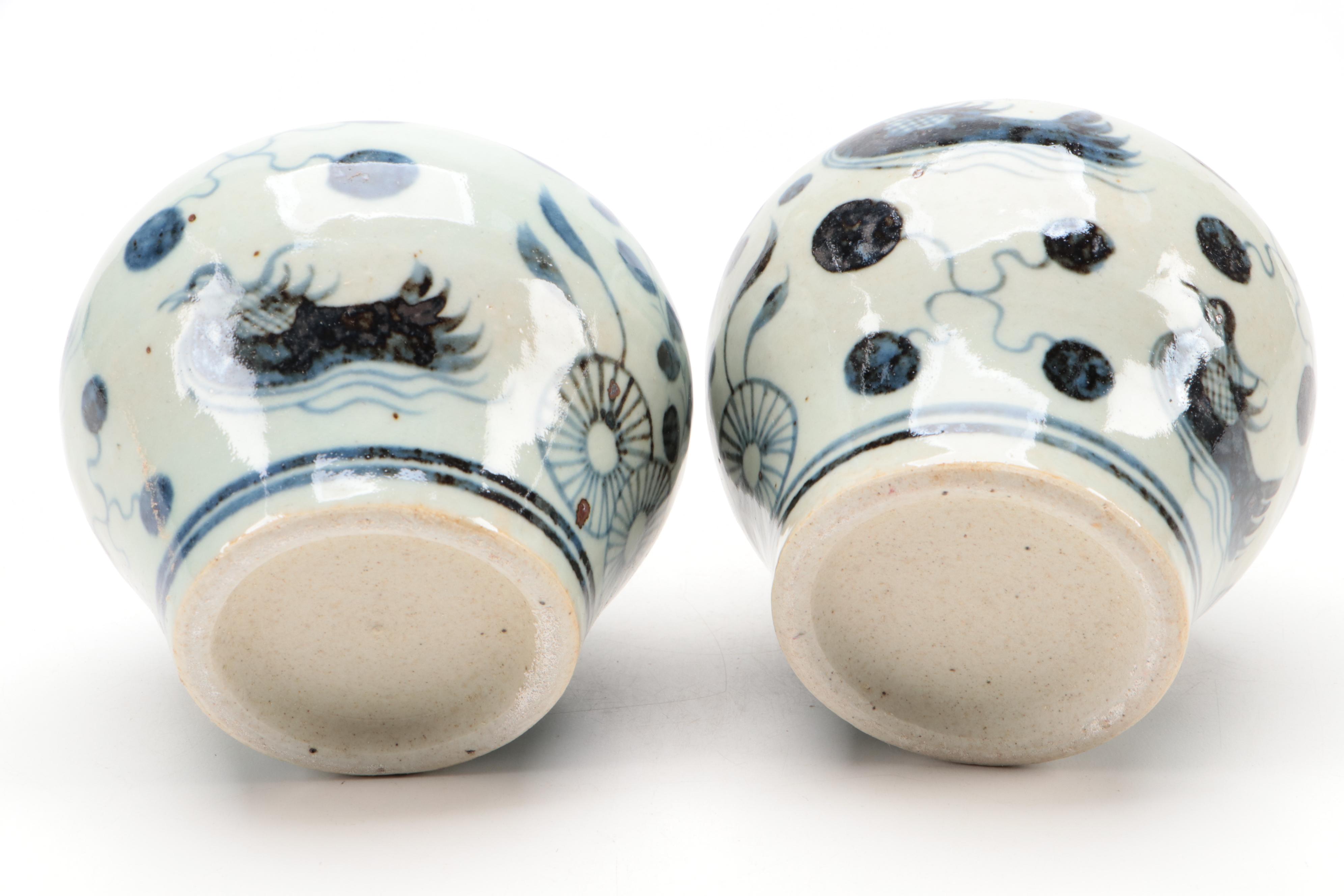 Chinese Blue and White Phoenix and Floral Vases