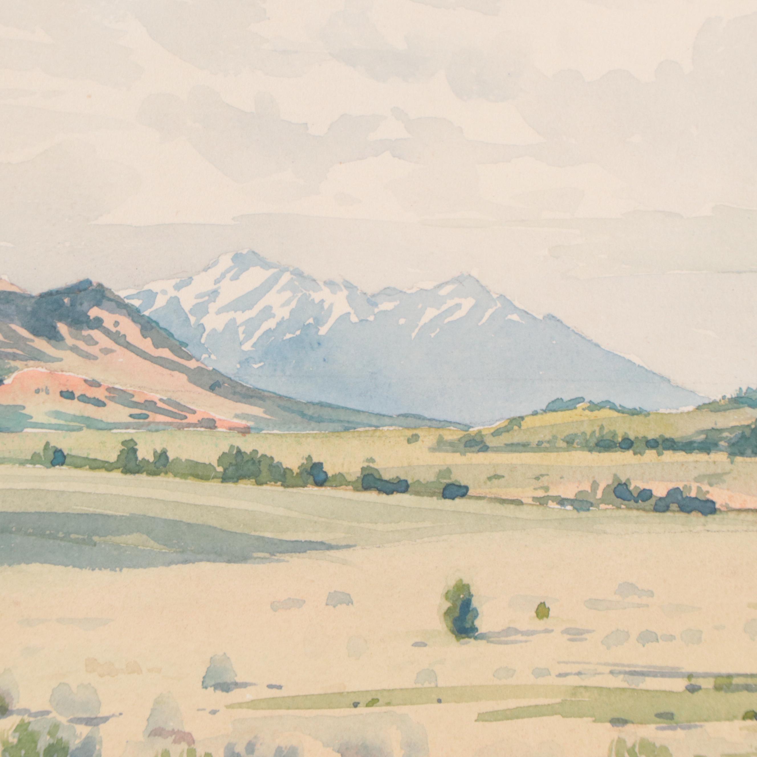 Watercolor Painting of Alpine Landscape