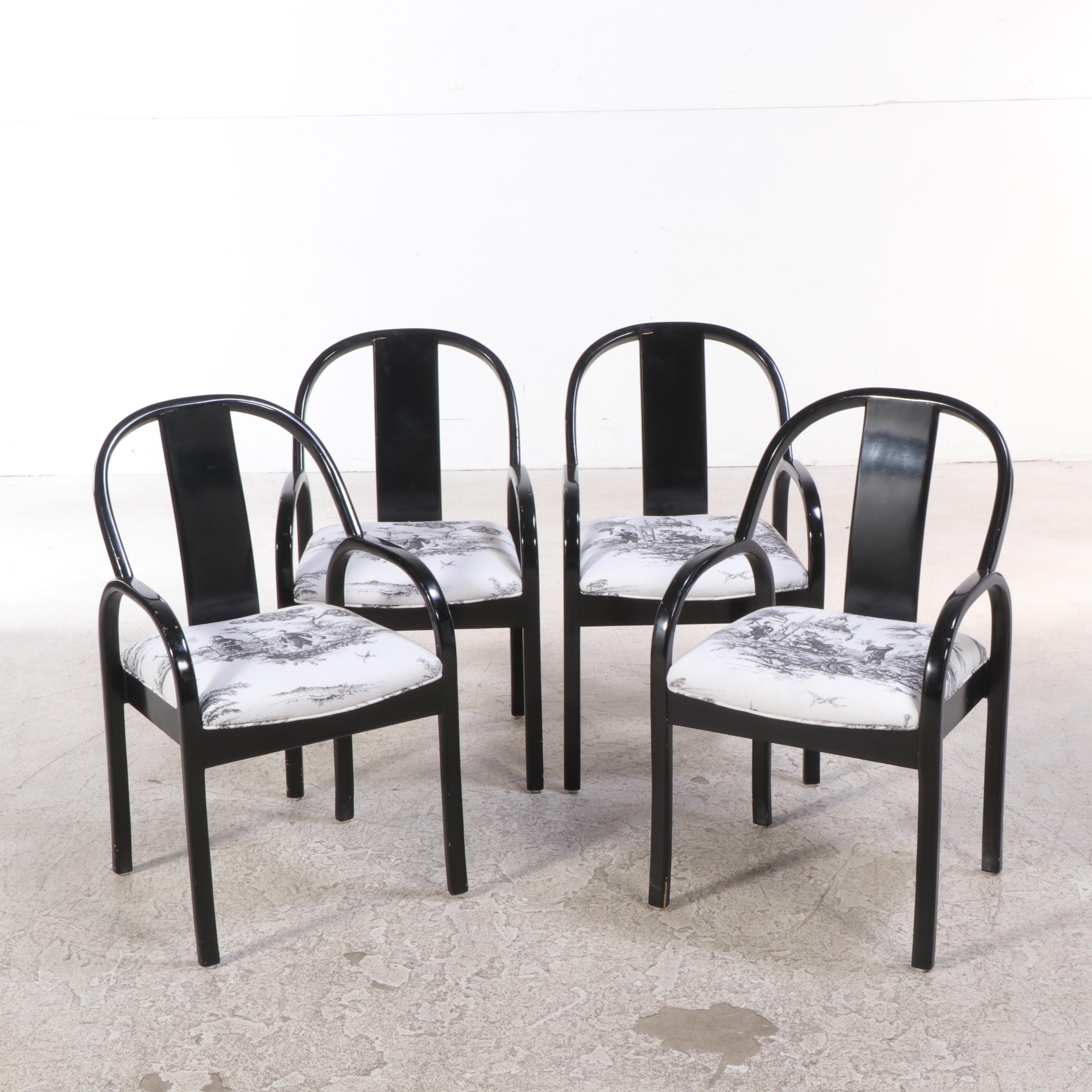 Post-Modernist Chinese Style Black Lacquered Wood and Glass Dining Set