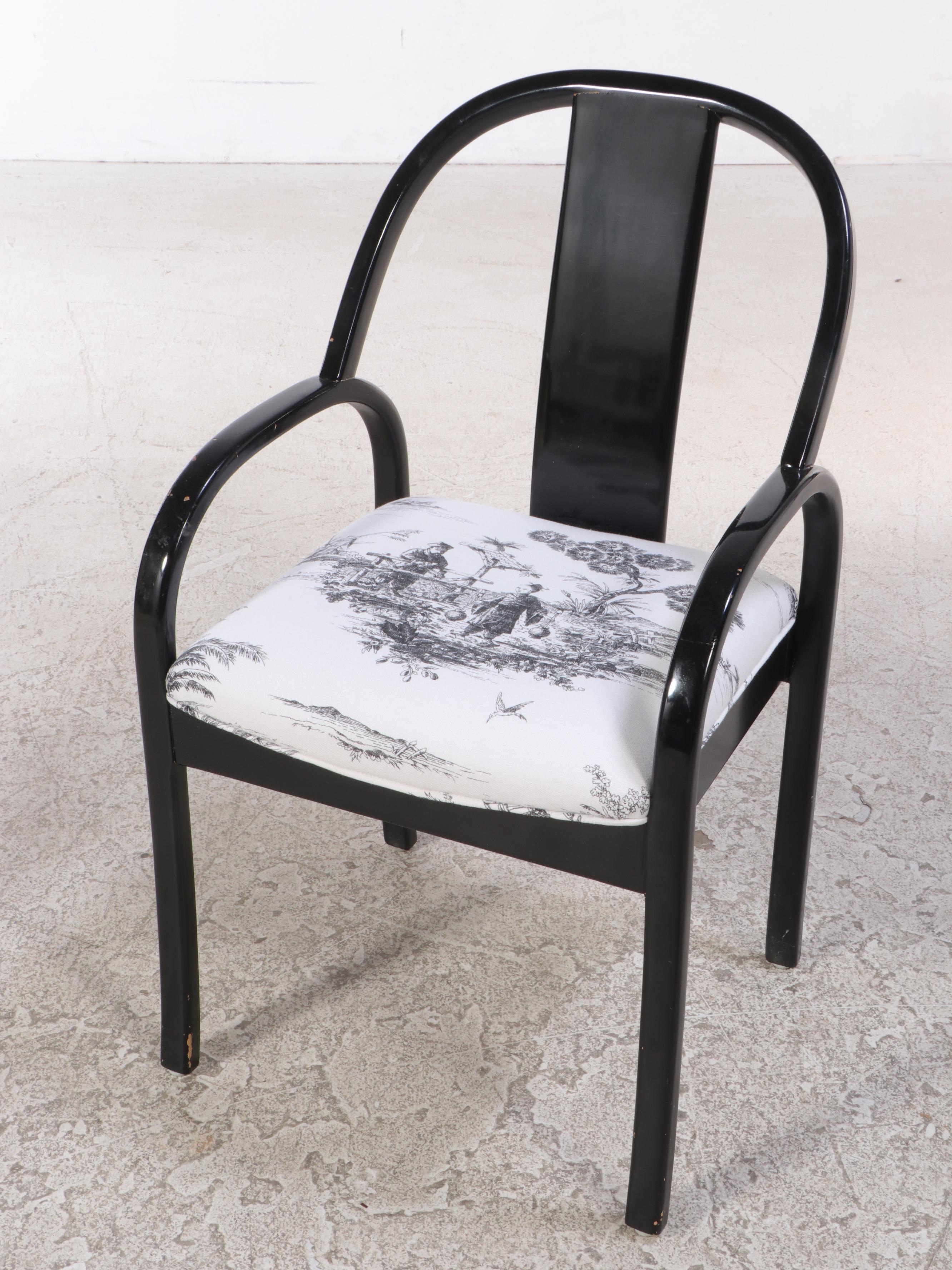 Post-Modernist Chinese Style Black Lacquered Wood and Glass Dining Set