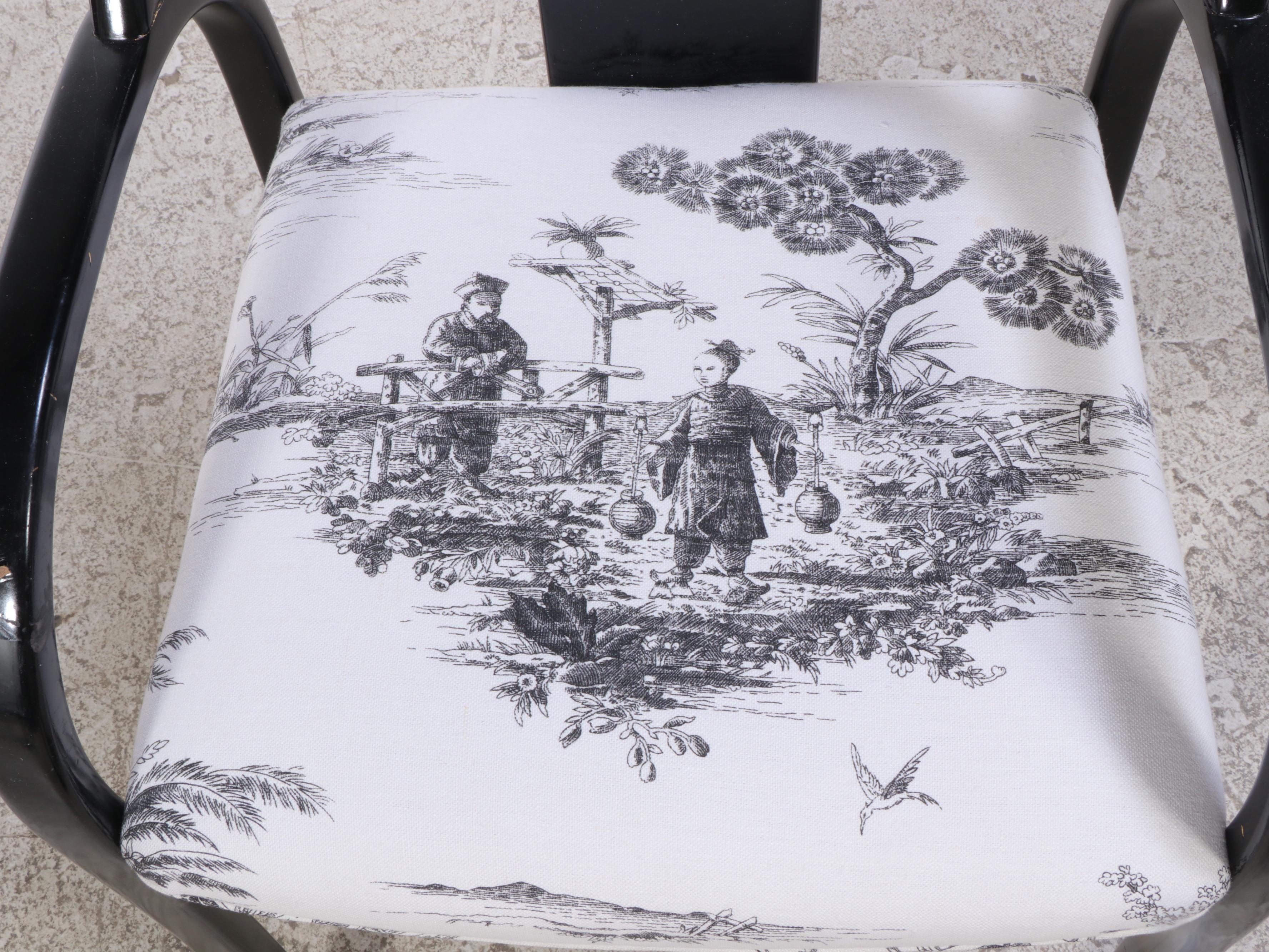 Post-Modernist Chinese Style Black Lacquered Wood and Glass Dining Set