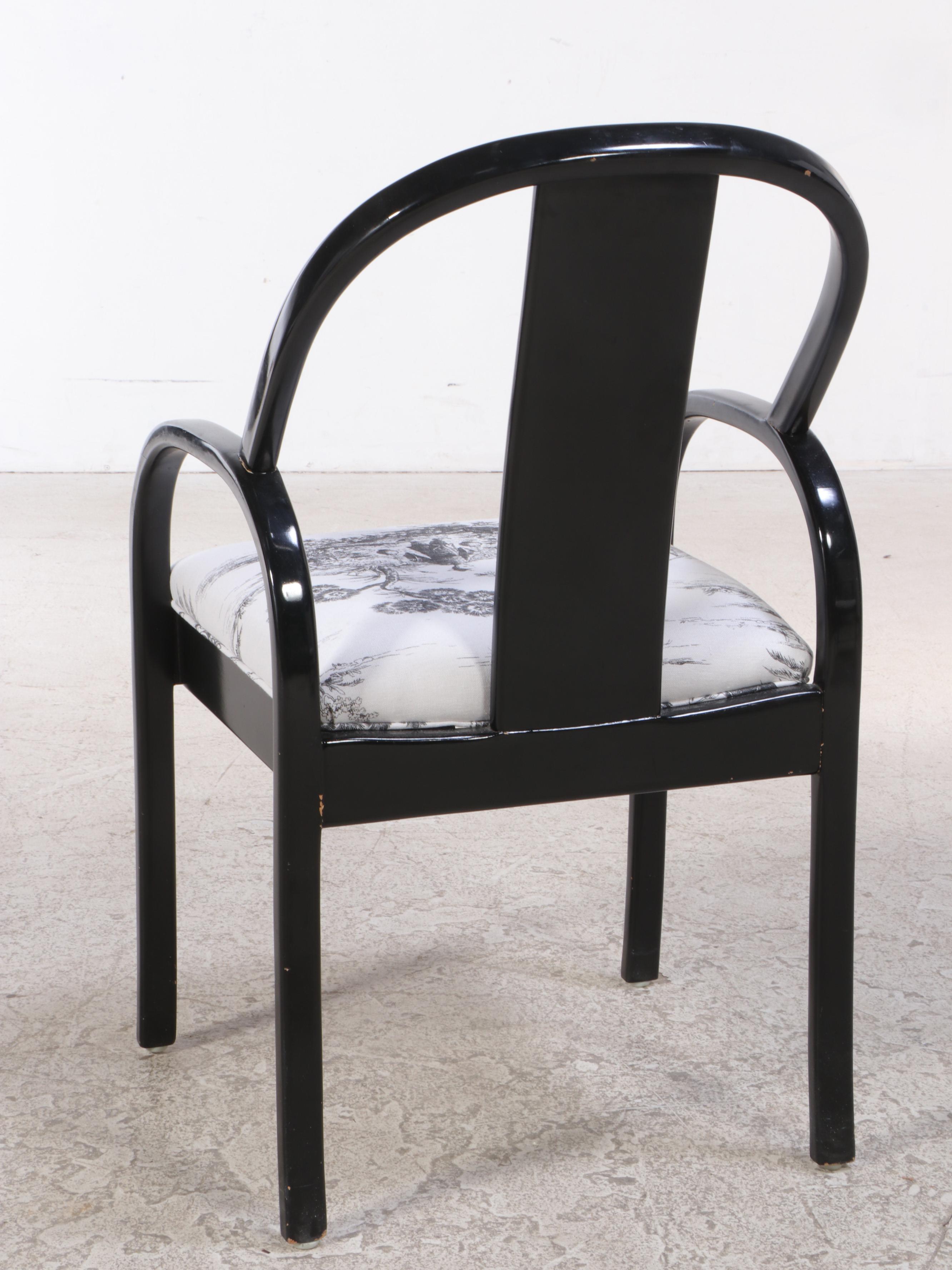 Post-Modernist Chinese Style Black Lacquered Wood and Glass Dining Set