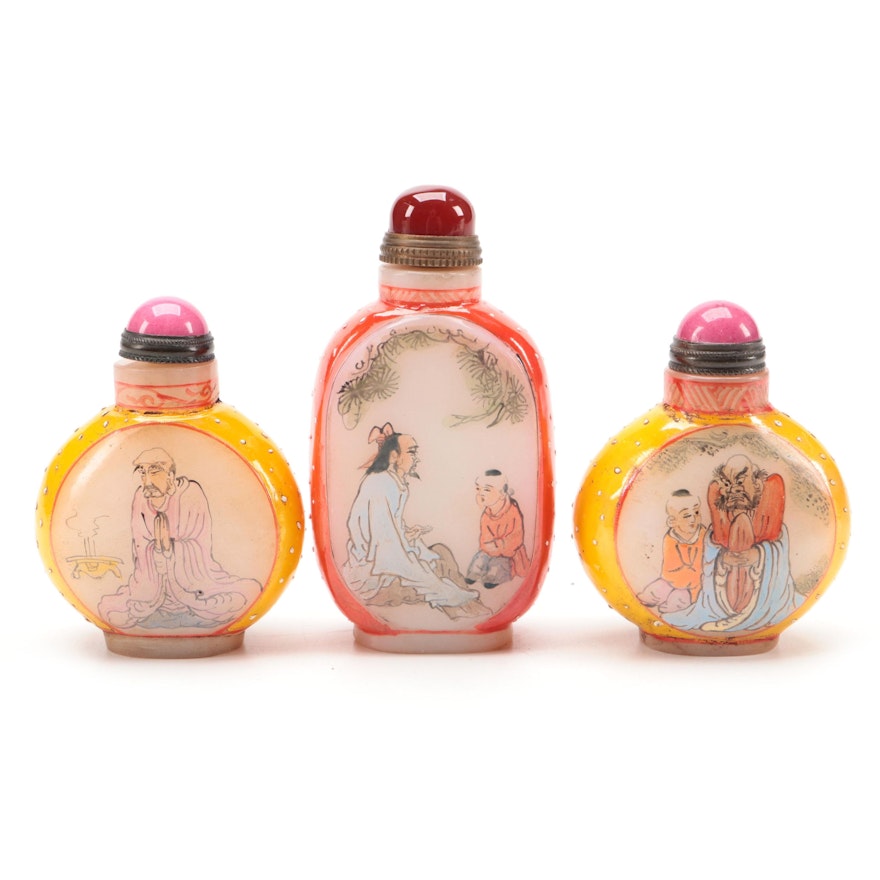 Three Chinese Painted Glass Snuff Bottles