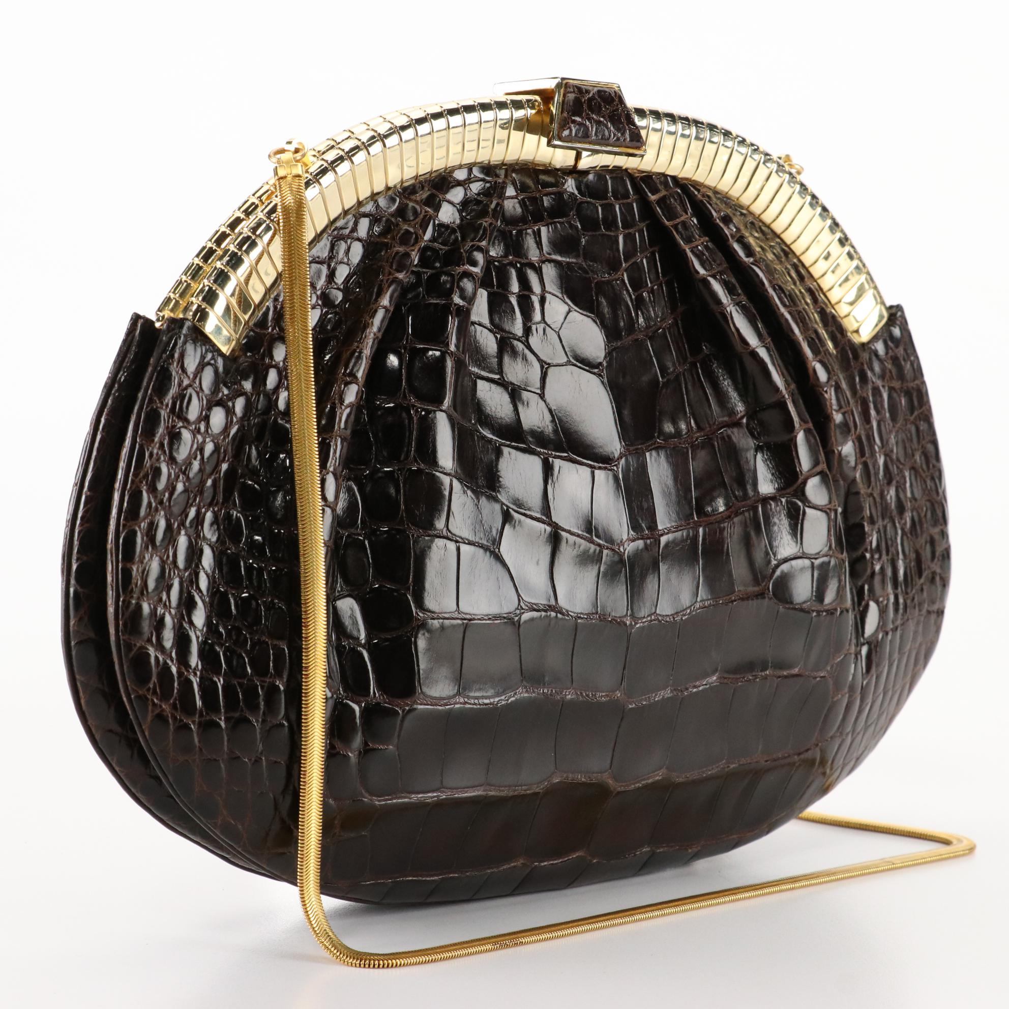 Judith Leiber Alligator Skin Clutch with Chain Strap