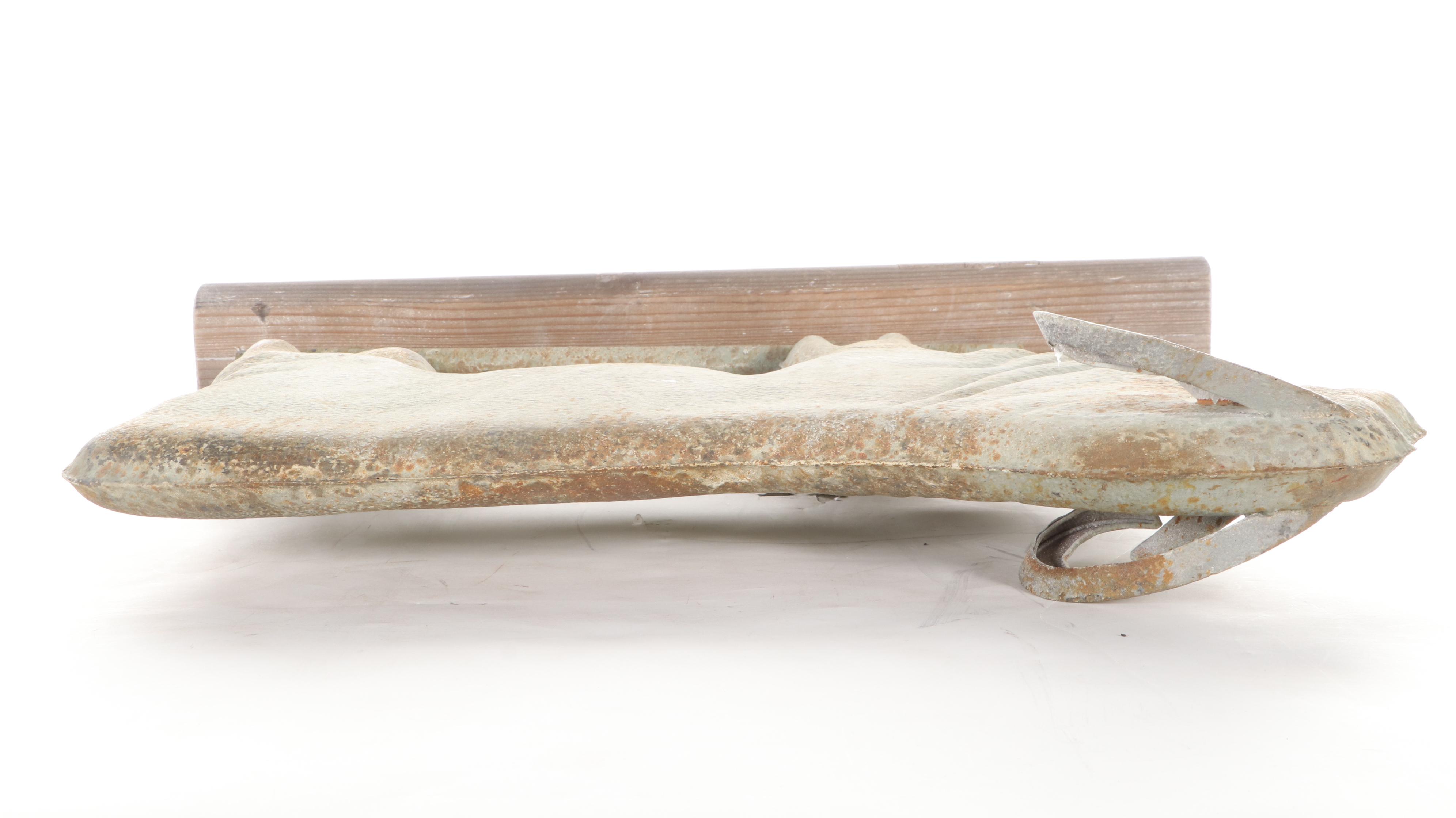 Molded Metal Merino Ram Shaped Weathervane Figure Mounted on Wooden Block