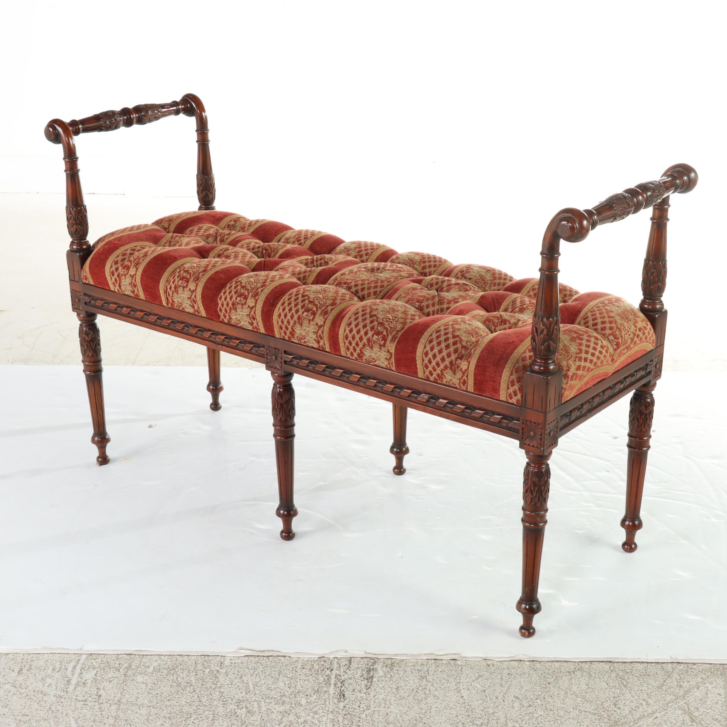 Louis XVI Style Mahogany and Button-Tufted Window Seat