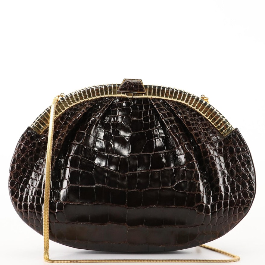 Judith Leiber Alligator Skin Clutch with Chain Strap