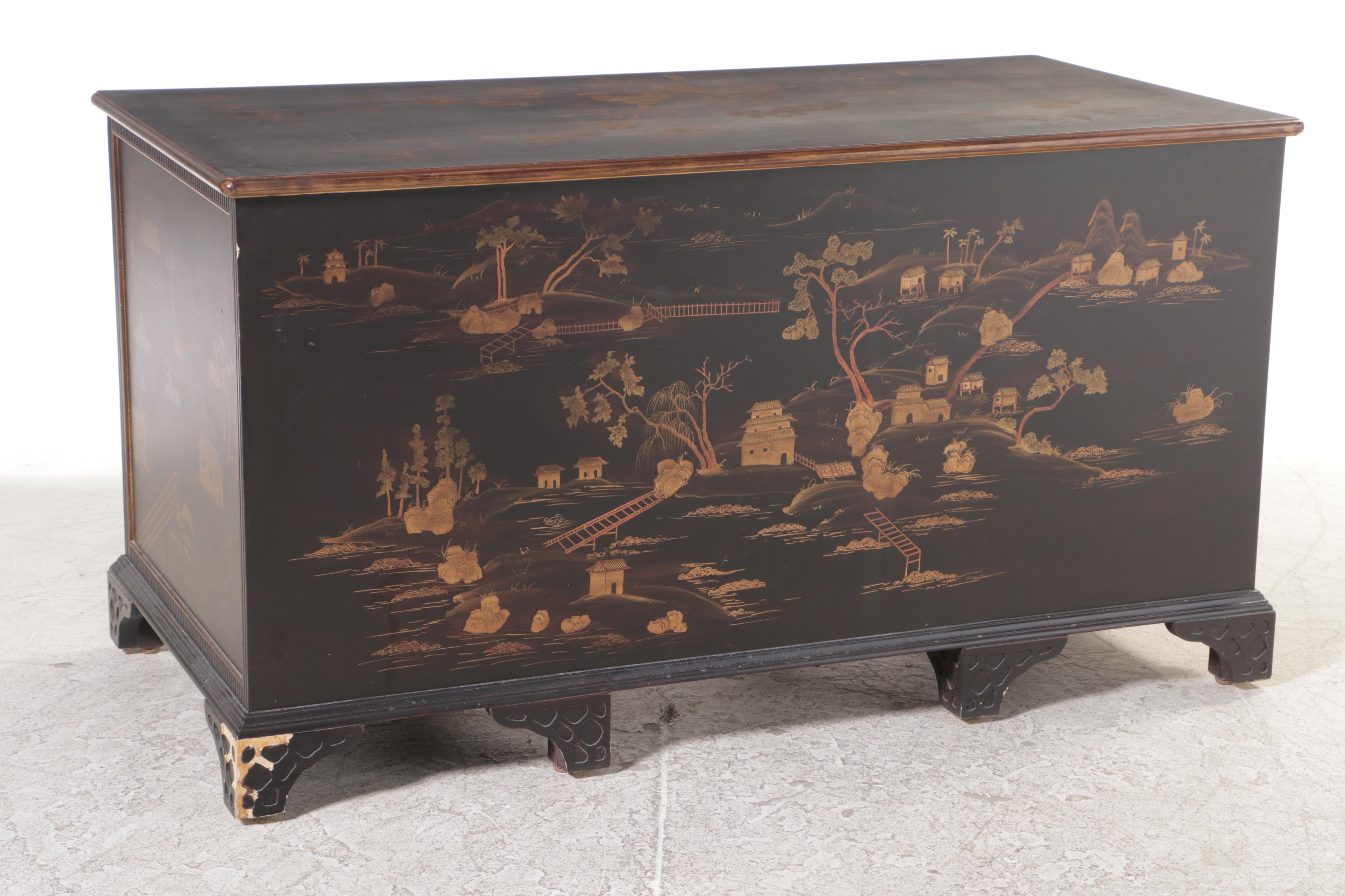 George III Style Chinoiserie Desk with Chelsea House Queen Anne Style Armchair