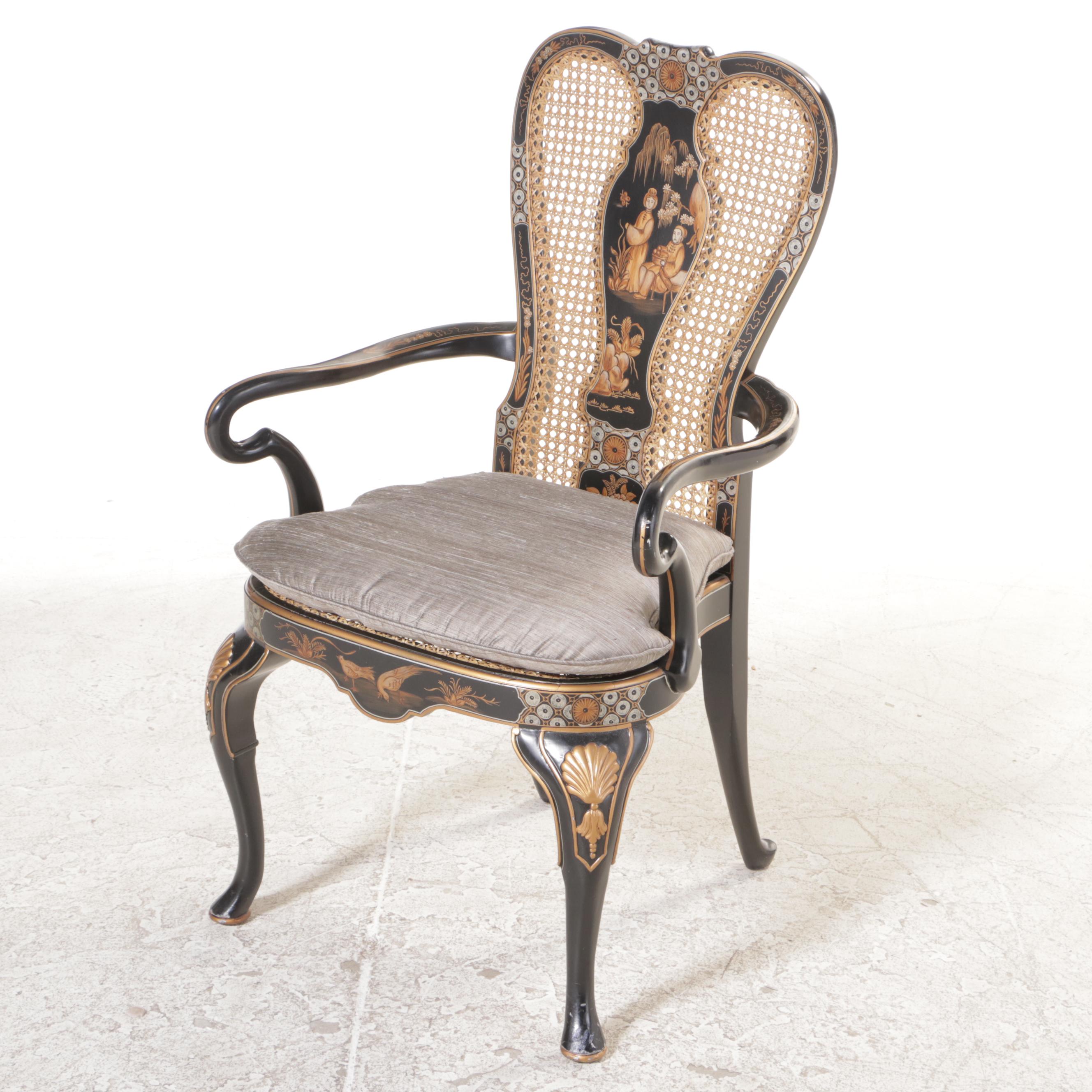 George III Style Chinoiserie Desk with Chelsea House Queen Anne Style Armchair
