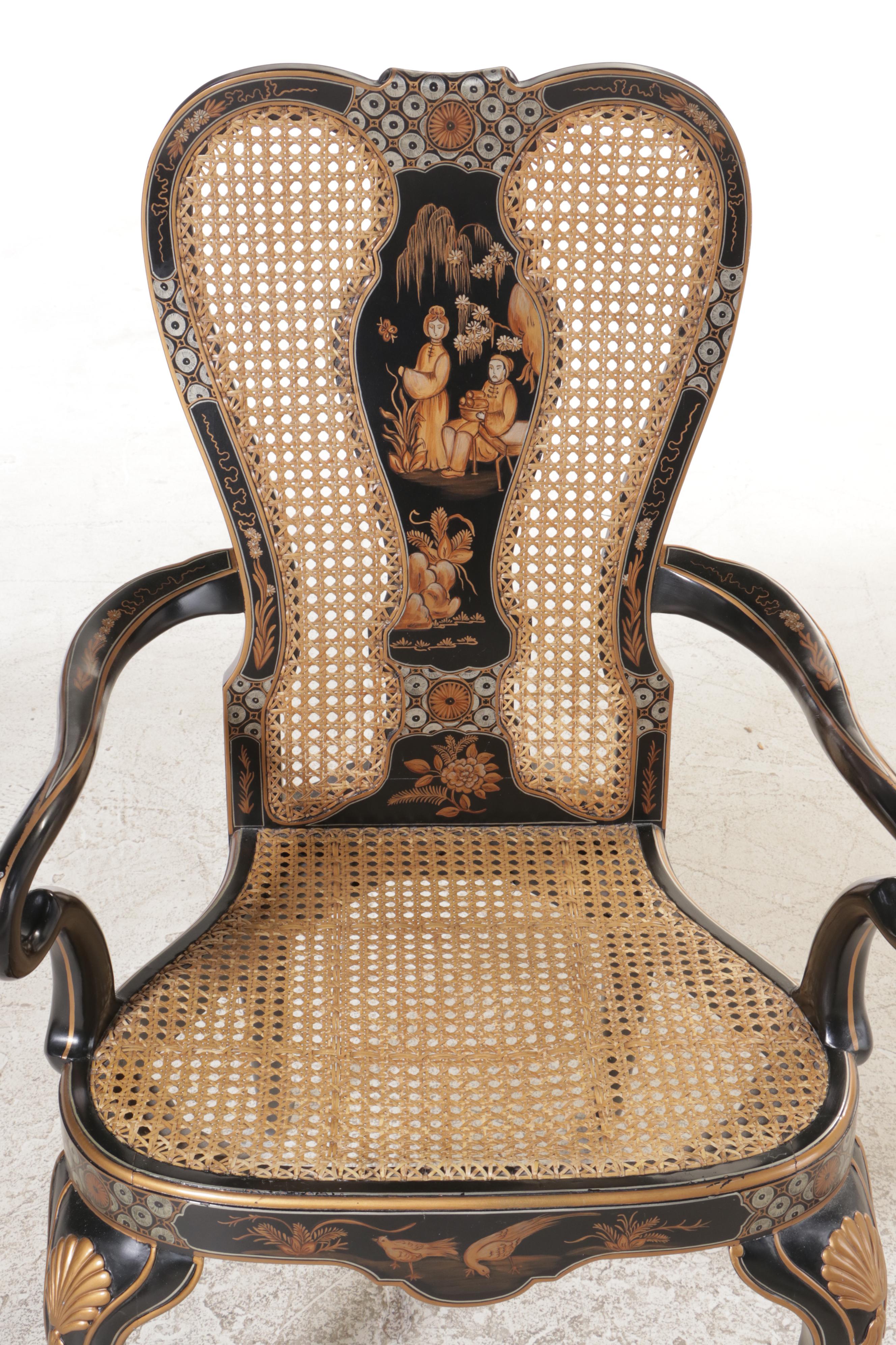 George III Style Chinoiserie Desk with Chelsea House Queen Anne Style Armchair