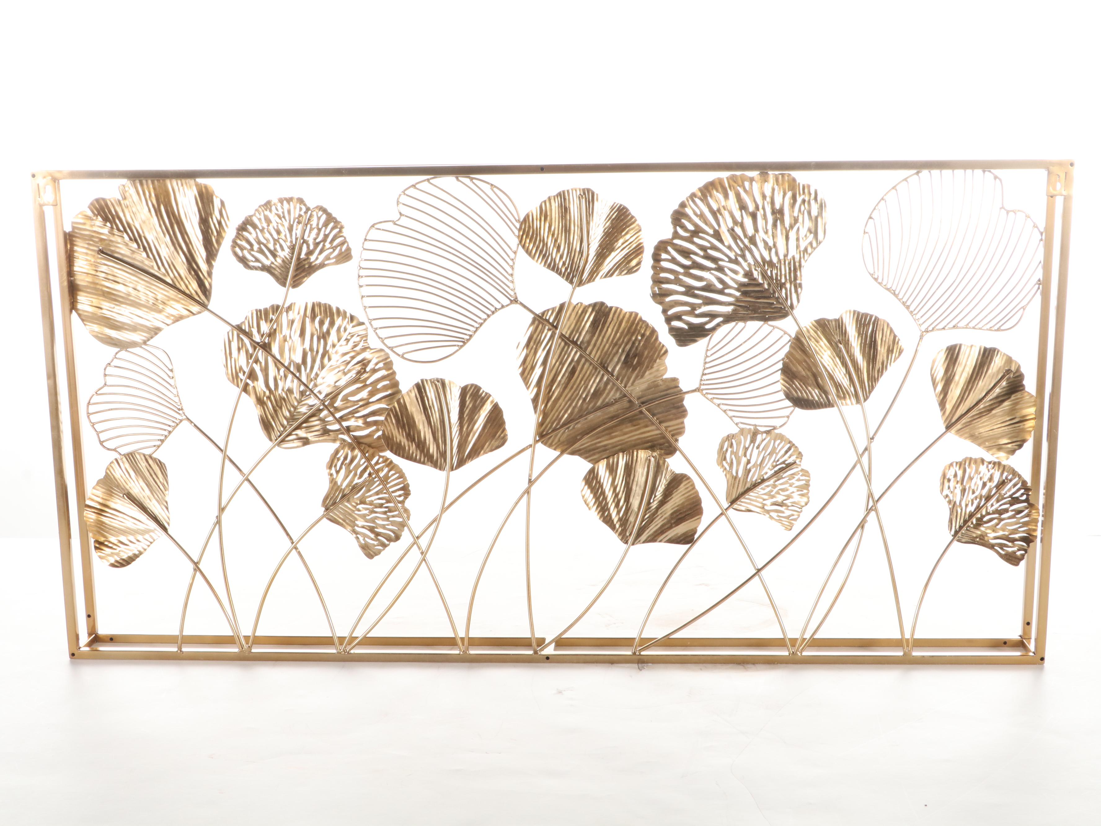 Contemporary Gold Tone Metal Ginkgo Leaf Sculptural Wall Hanging