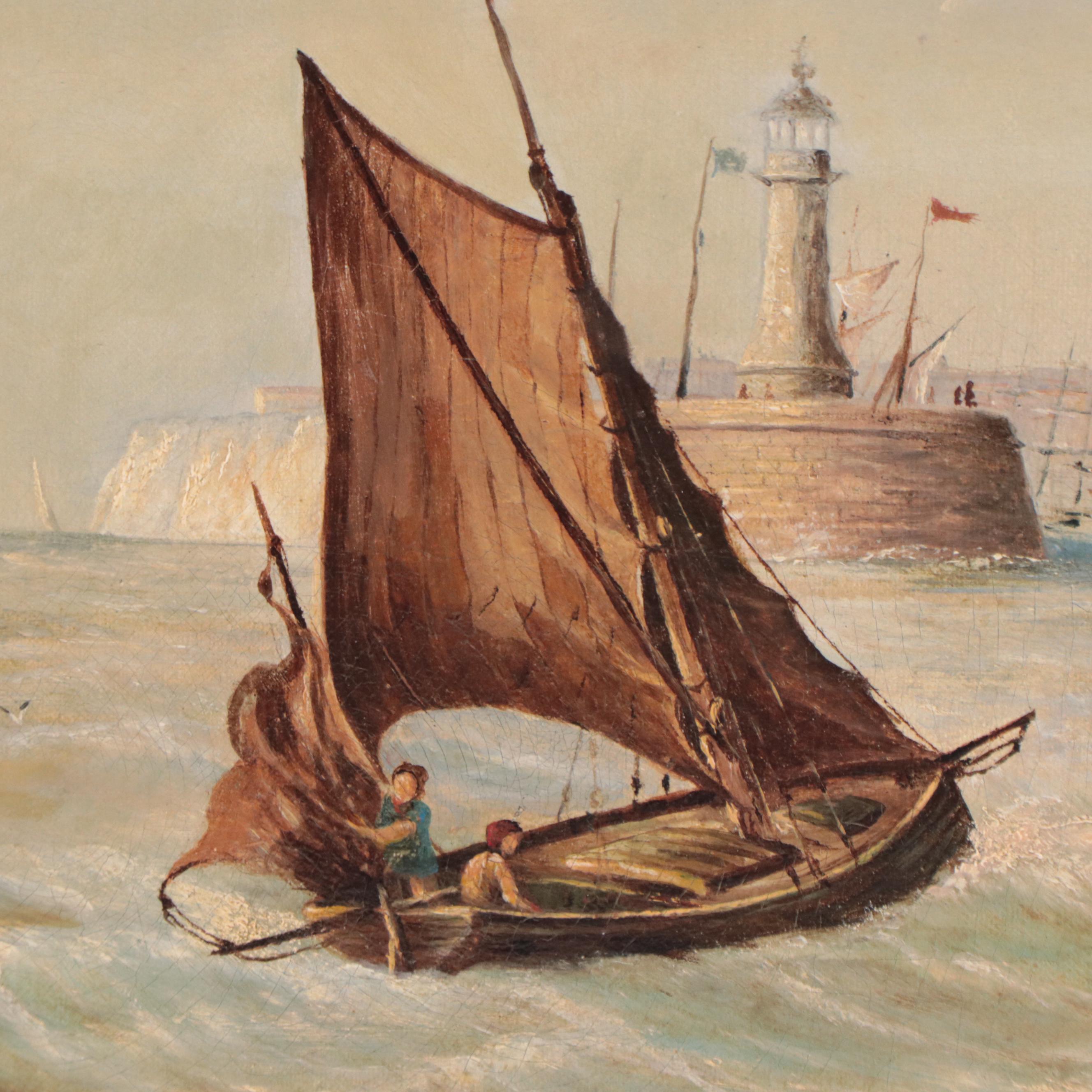 E. Braiser Oil Painting of Ships on Ocean, 1882