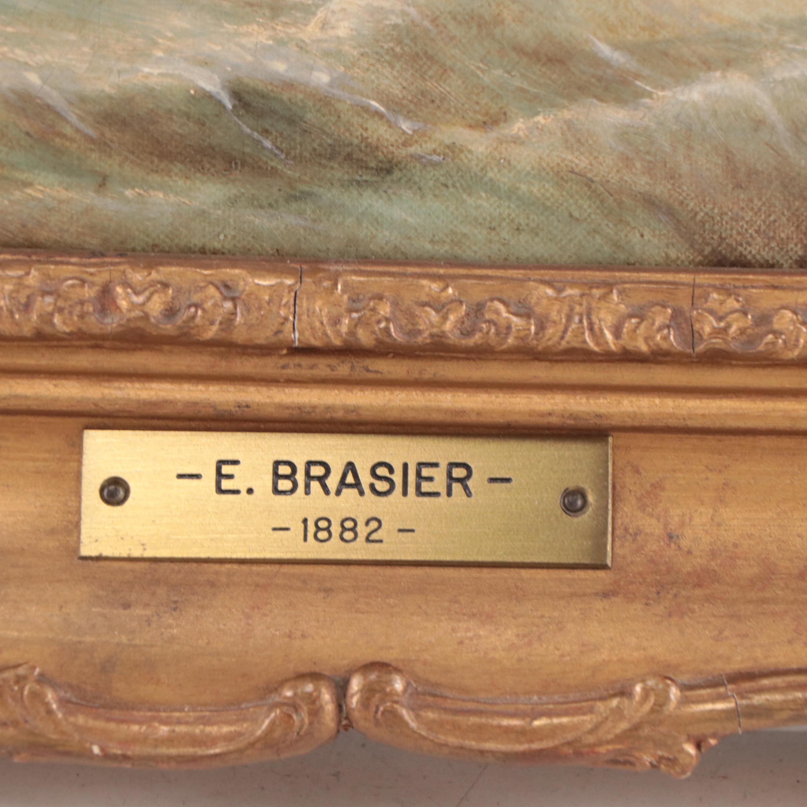 E. Braiser Oil Painting of Ships on Ocean, 1882