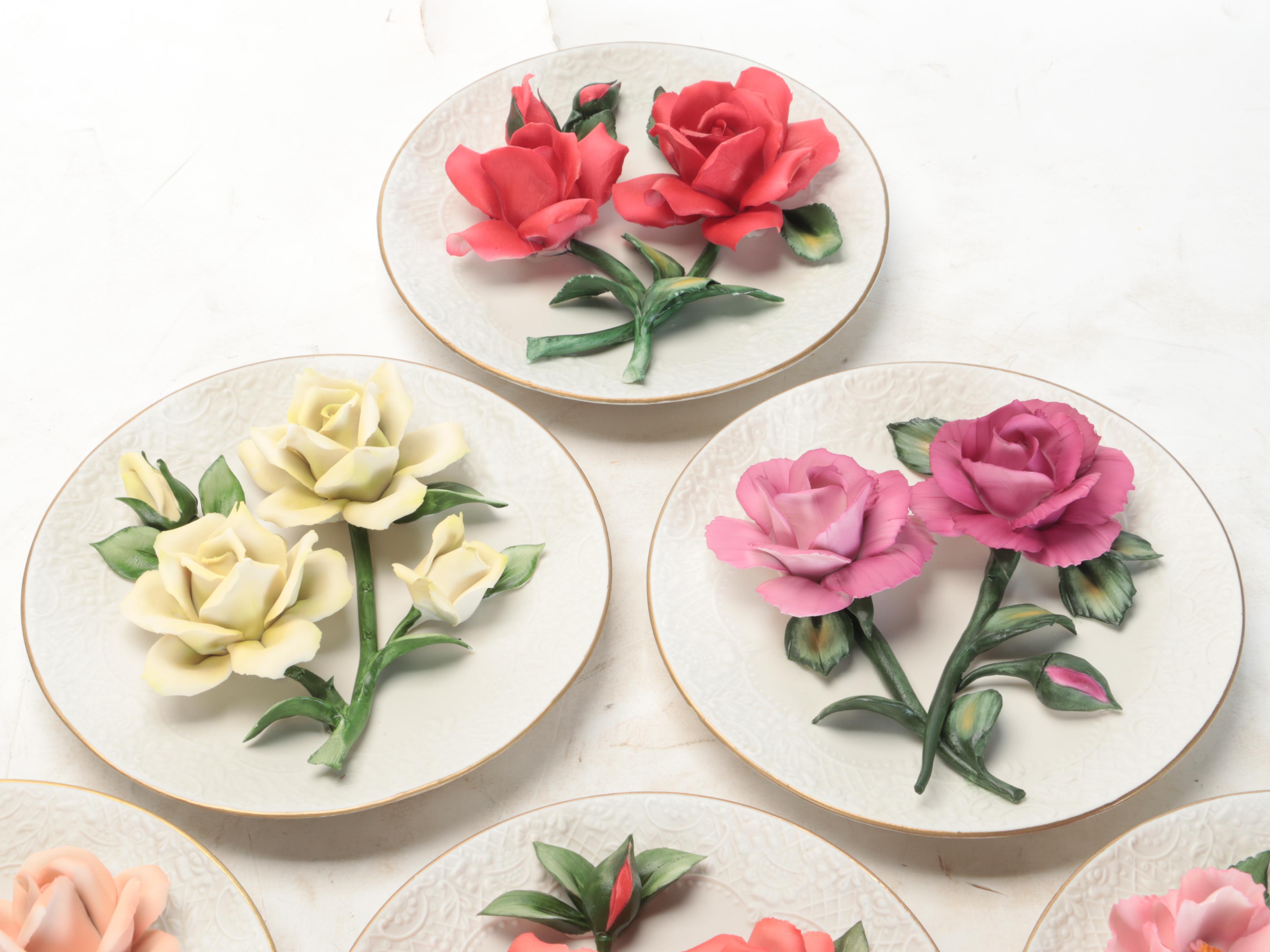 Franklin Mint Bisque Porcelain "Roses of Capodimonte" Collector Plates