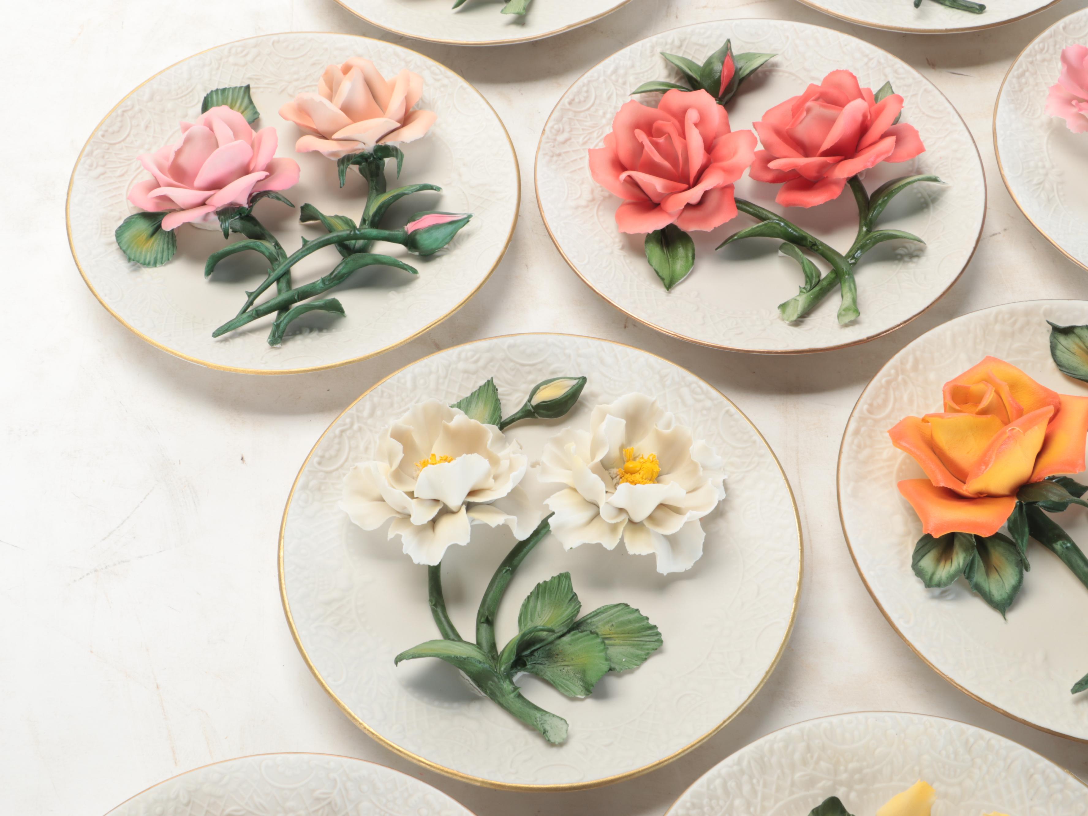 Franklin Mint Bisque Porcelain "Roses of Capodimonte" Collector Plates