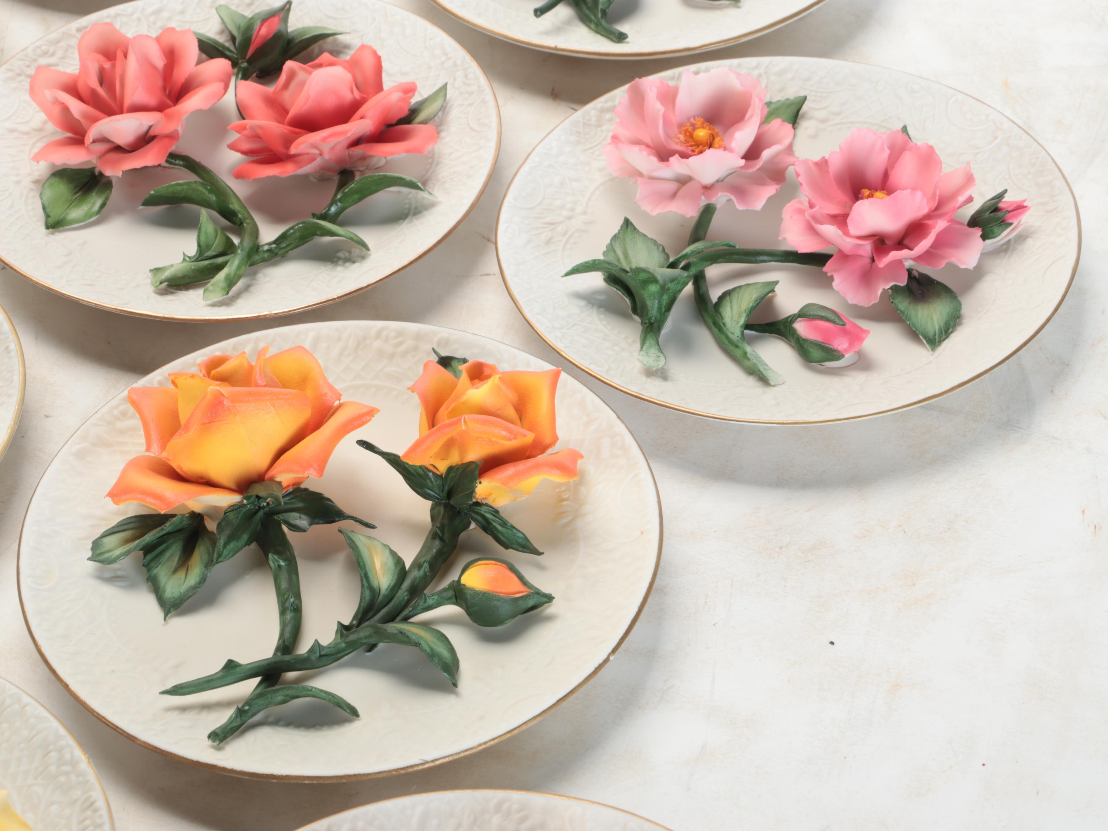 Franklin Mint Bisque Porcelain "Roses of Capodimonte" Collector Plates