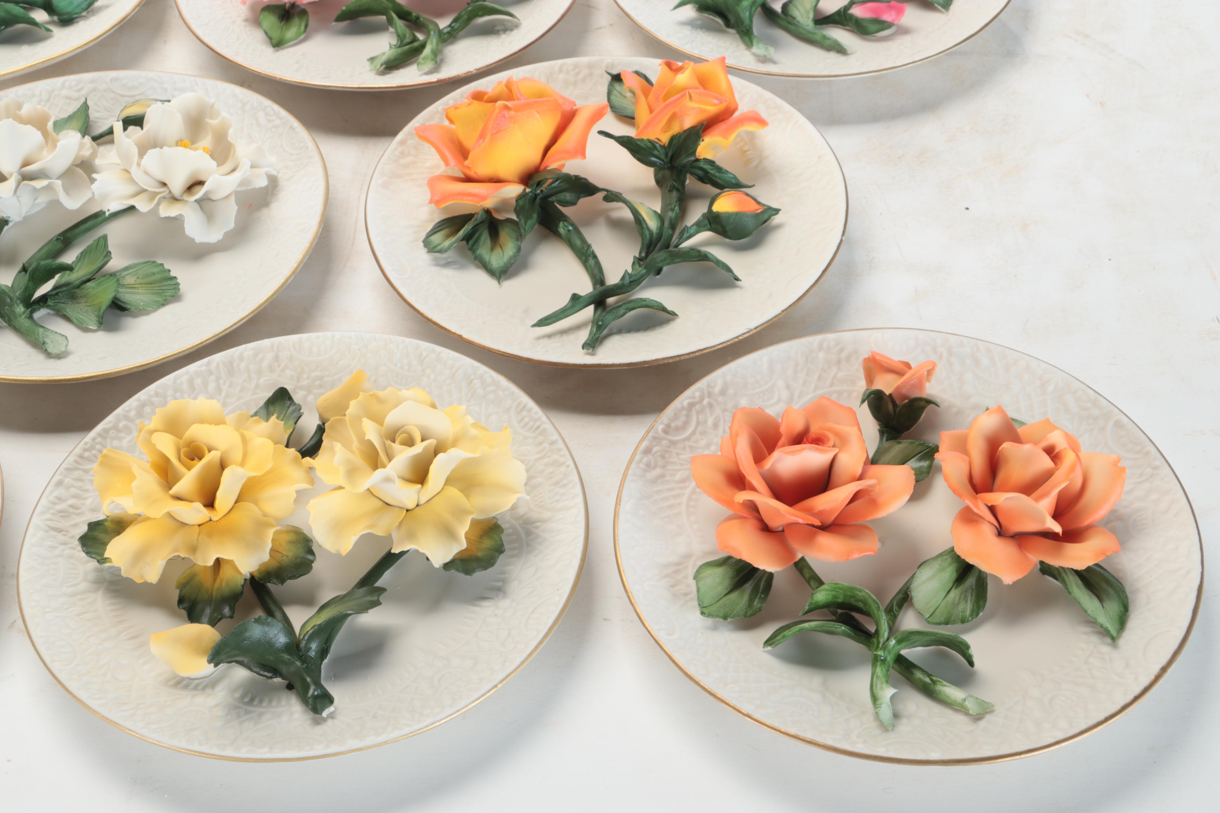 Franklin Mint Bisque Porcelain "Roses of Capodimonte" Collector Plates