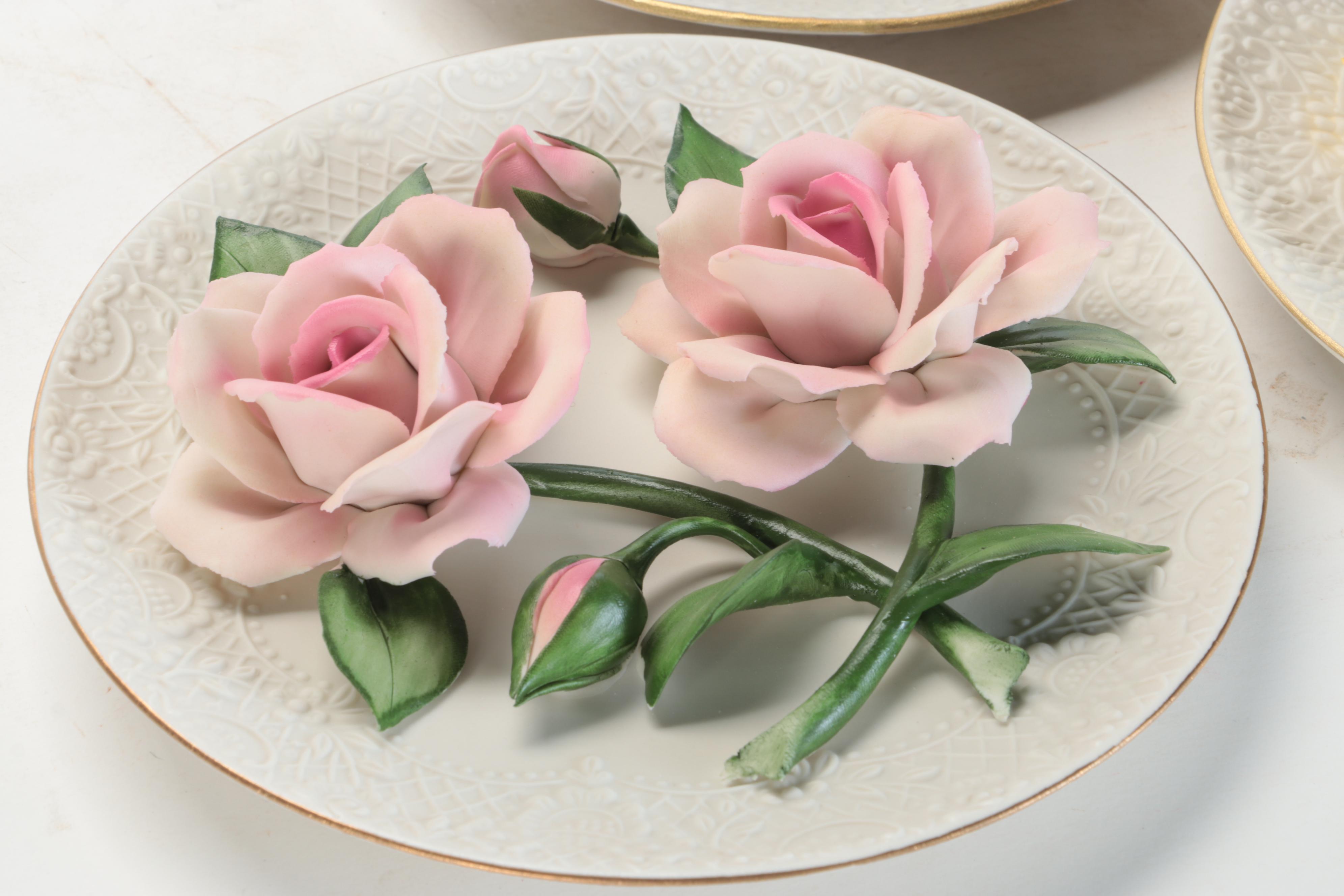 Franklin Mint Bisque Porcelain "Roses of Capodimonte" Collector Plates