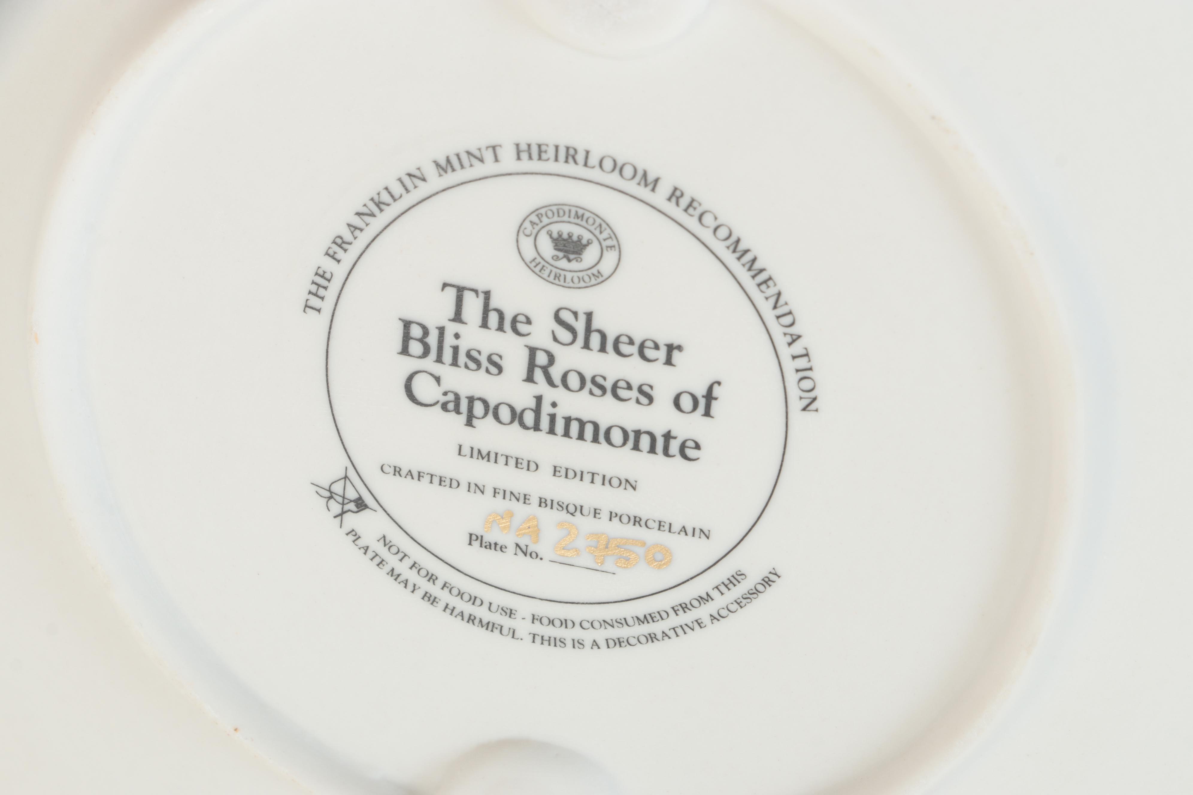 Franklin Mint Bisque Porcelain "Roses of Capodimonte" Collector Plates