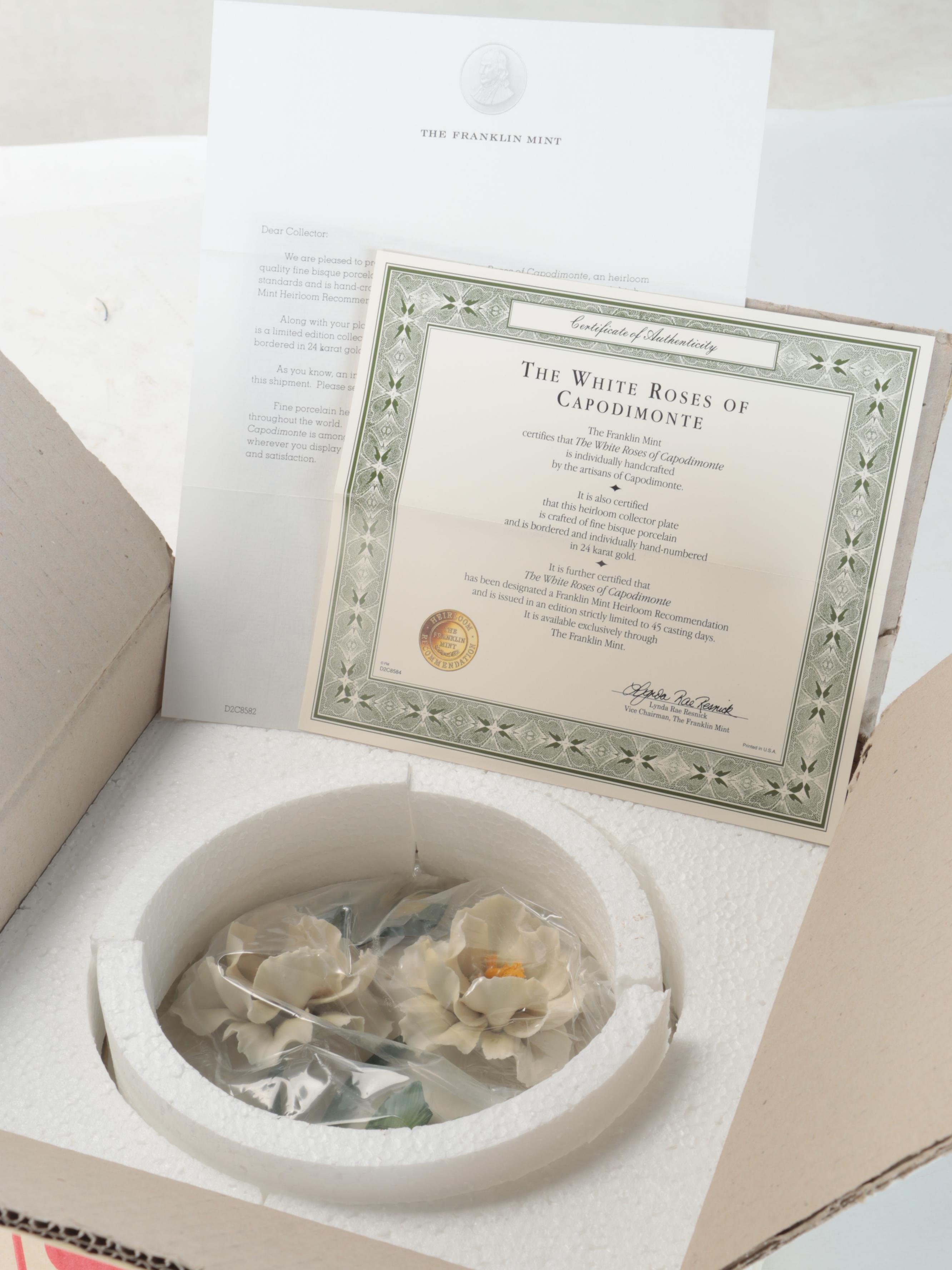 Franklin Mint Bisque Porcelain "Roses of Capodimonte" Collector Plates