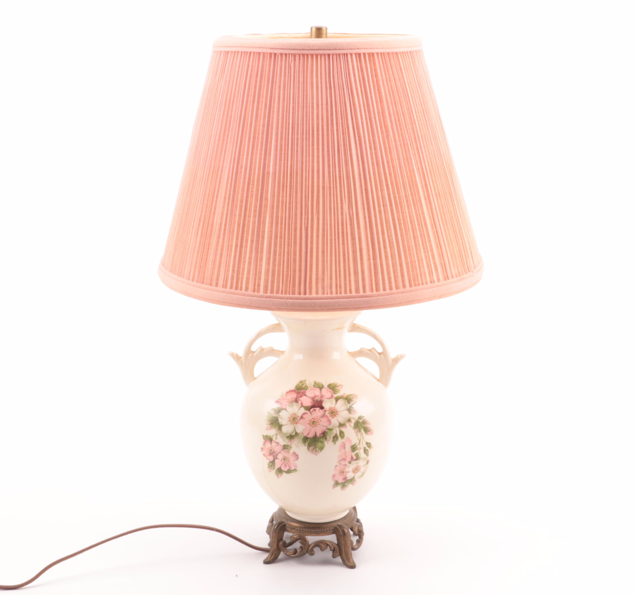 Ceramic Floral Motif Handled Table Lamps