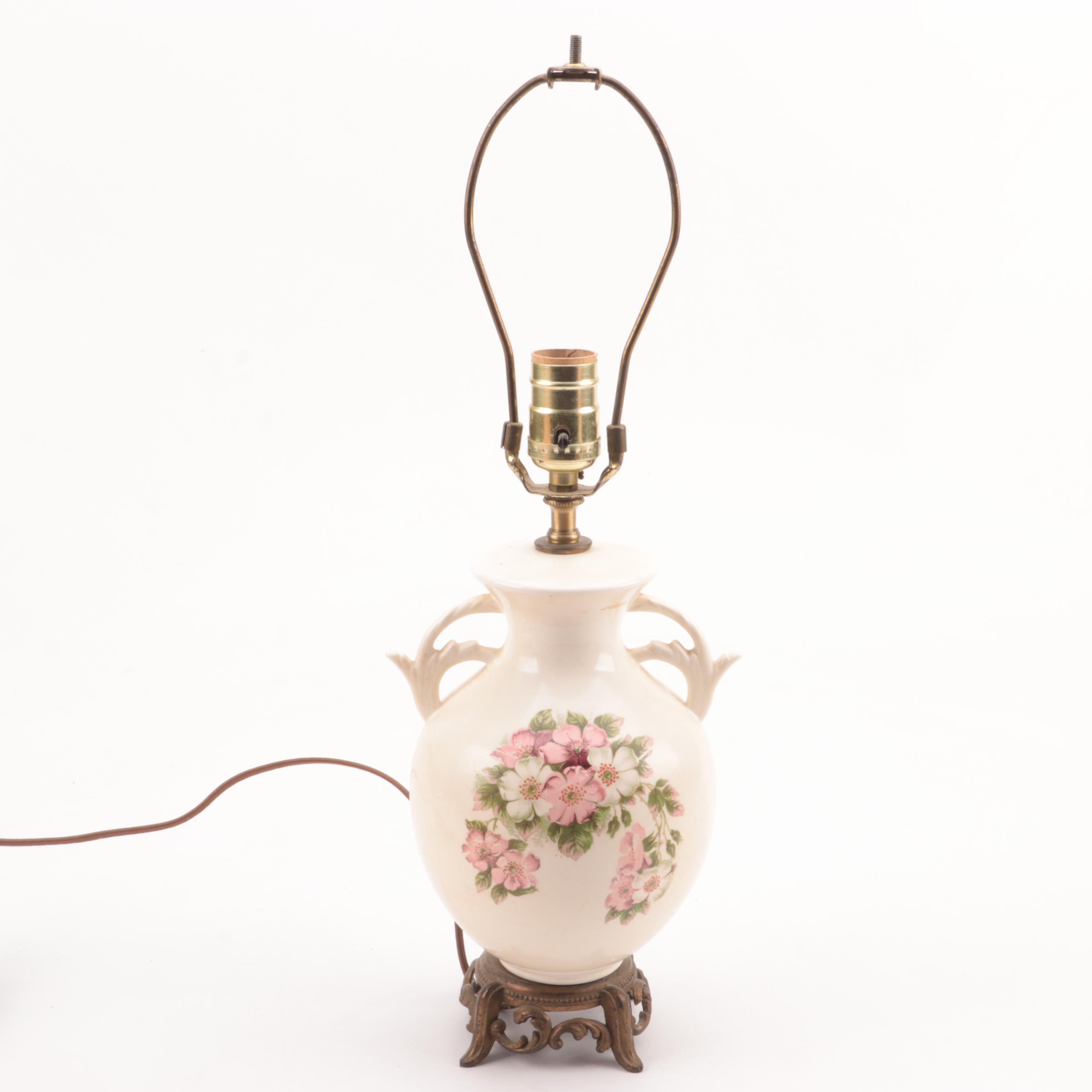 Ceramic Floral Motif Handled Table Lamps