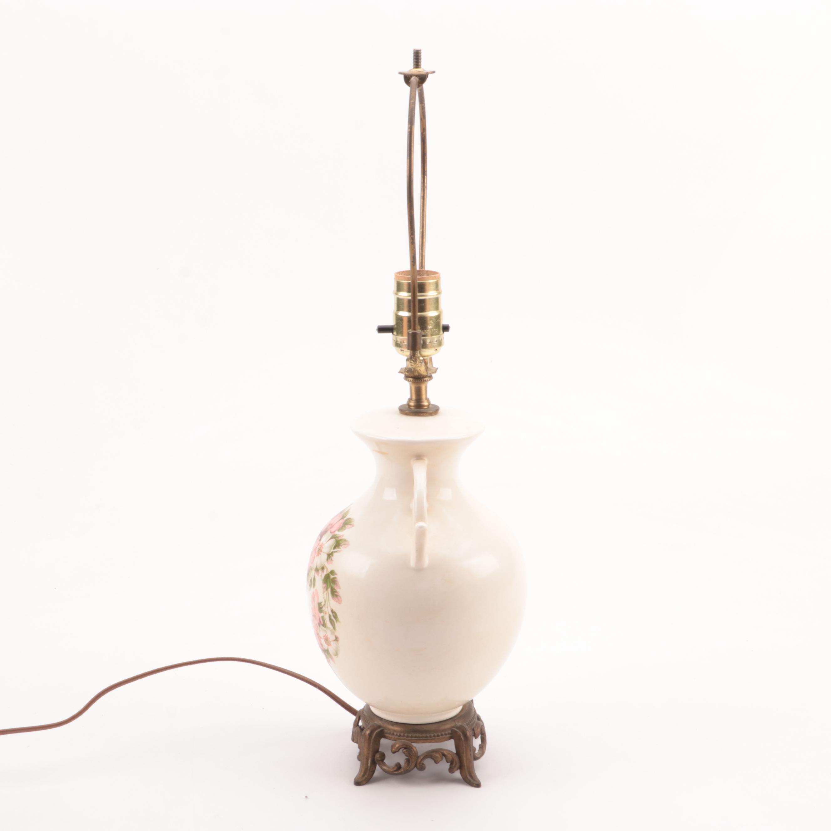 Ceramic Floral Motif Handled Table Lamps