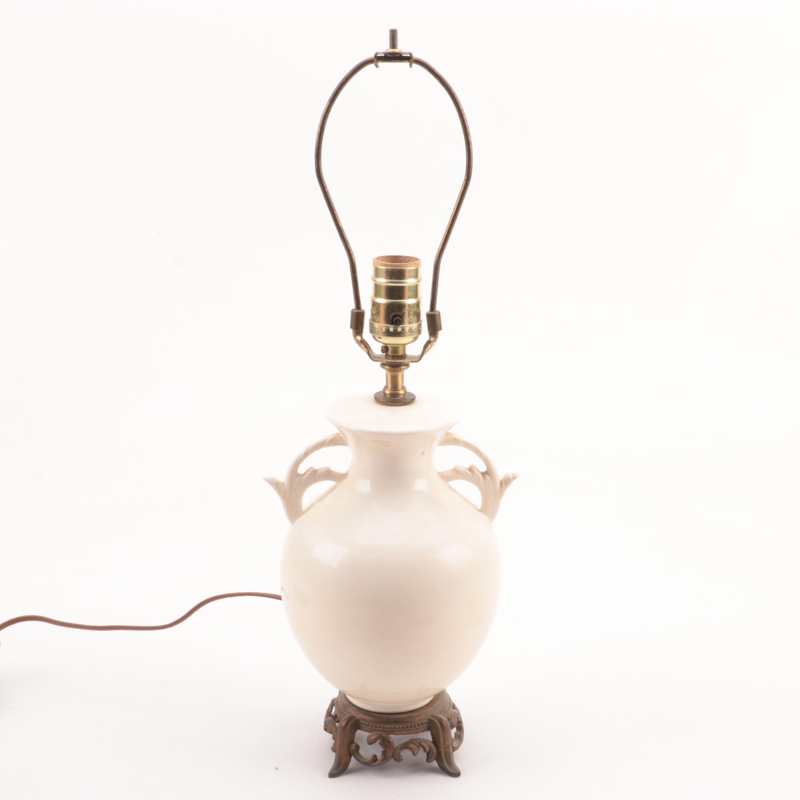 Ceramic Floral Motif Handled Table Lamps