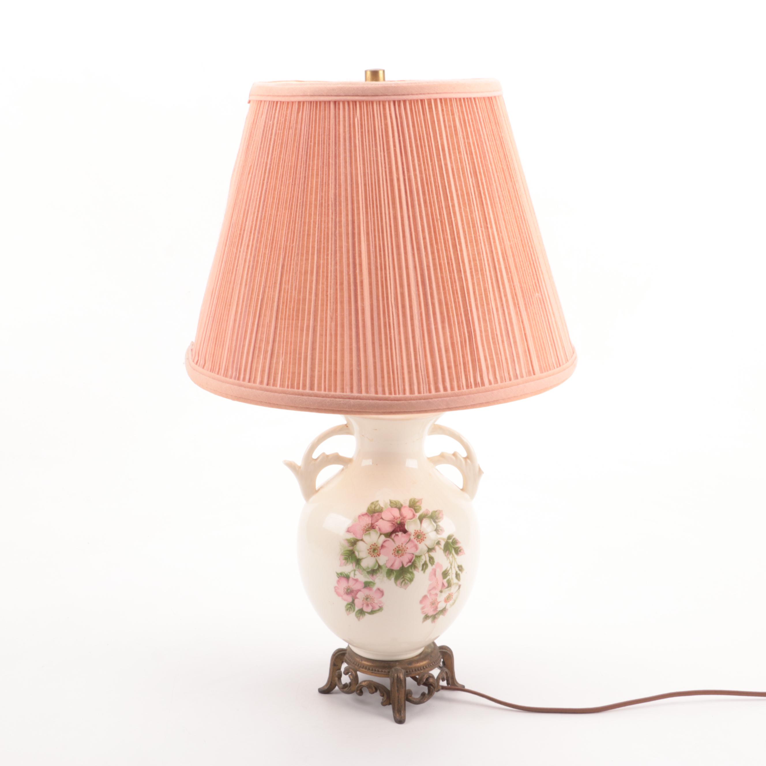 Ceramic Floral Motif Handled Table Lamps